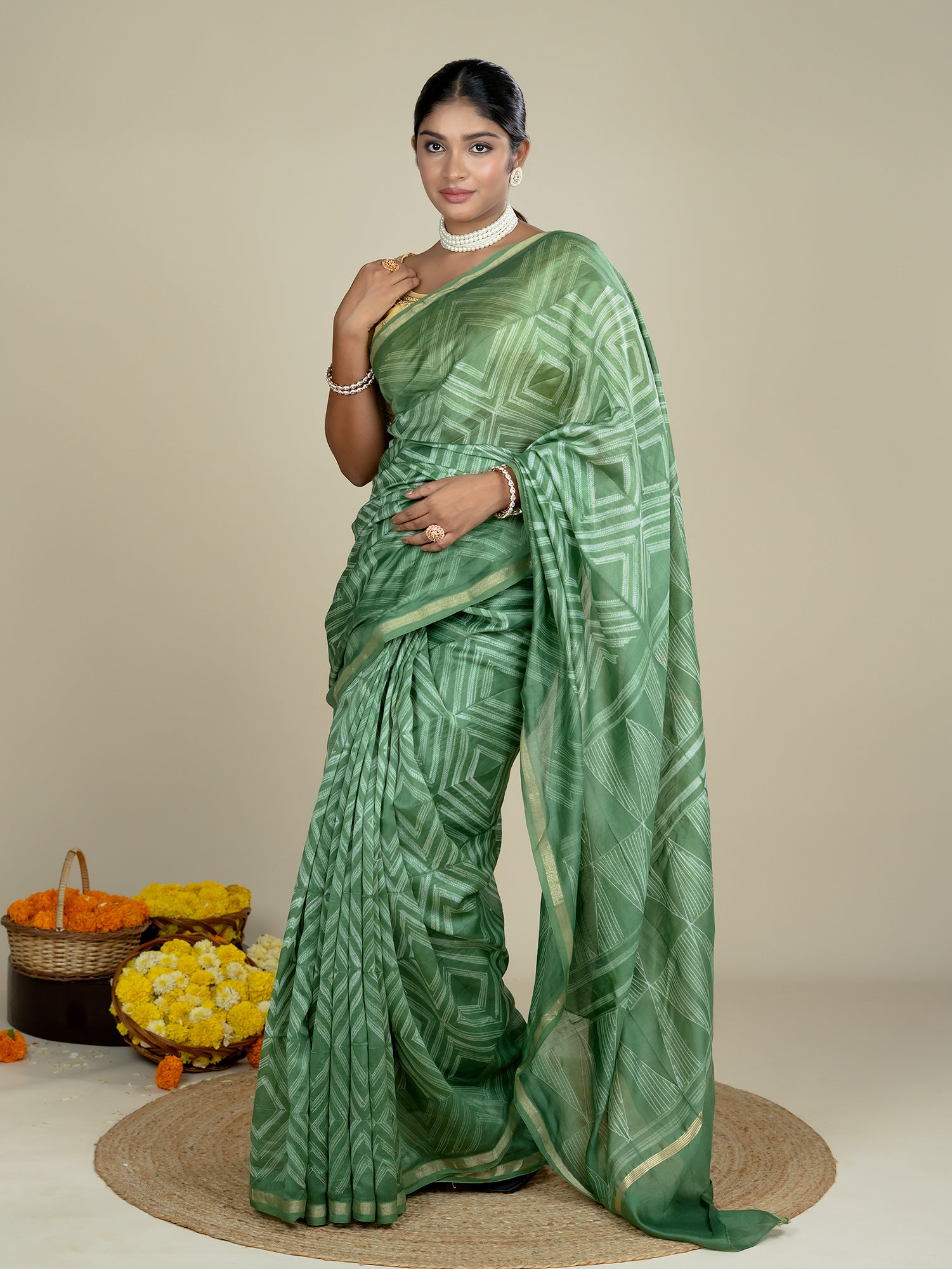 Ragini Olive Shibori Saree