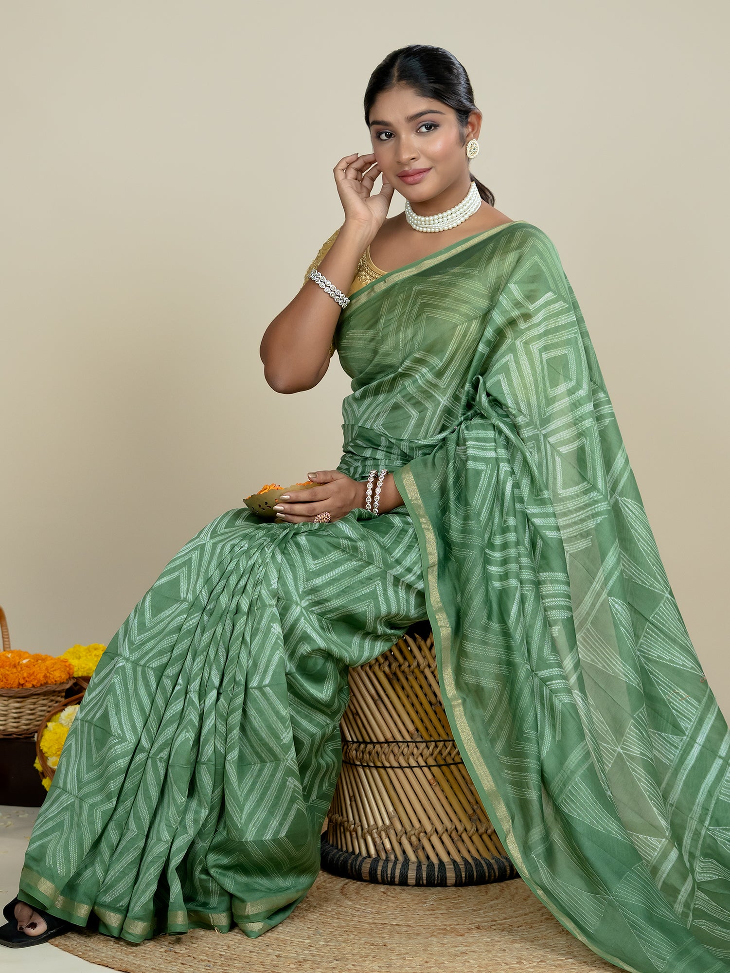 Ragini Olive Shibori Saree