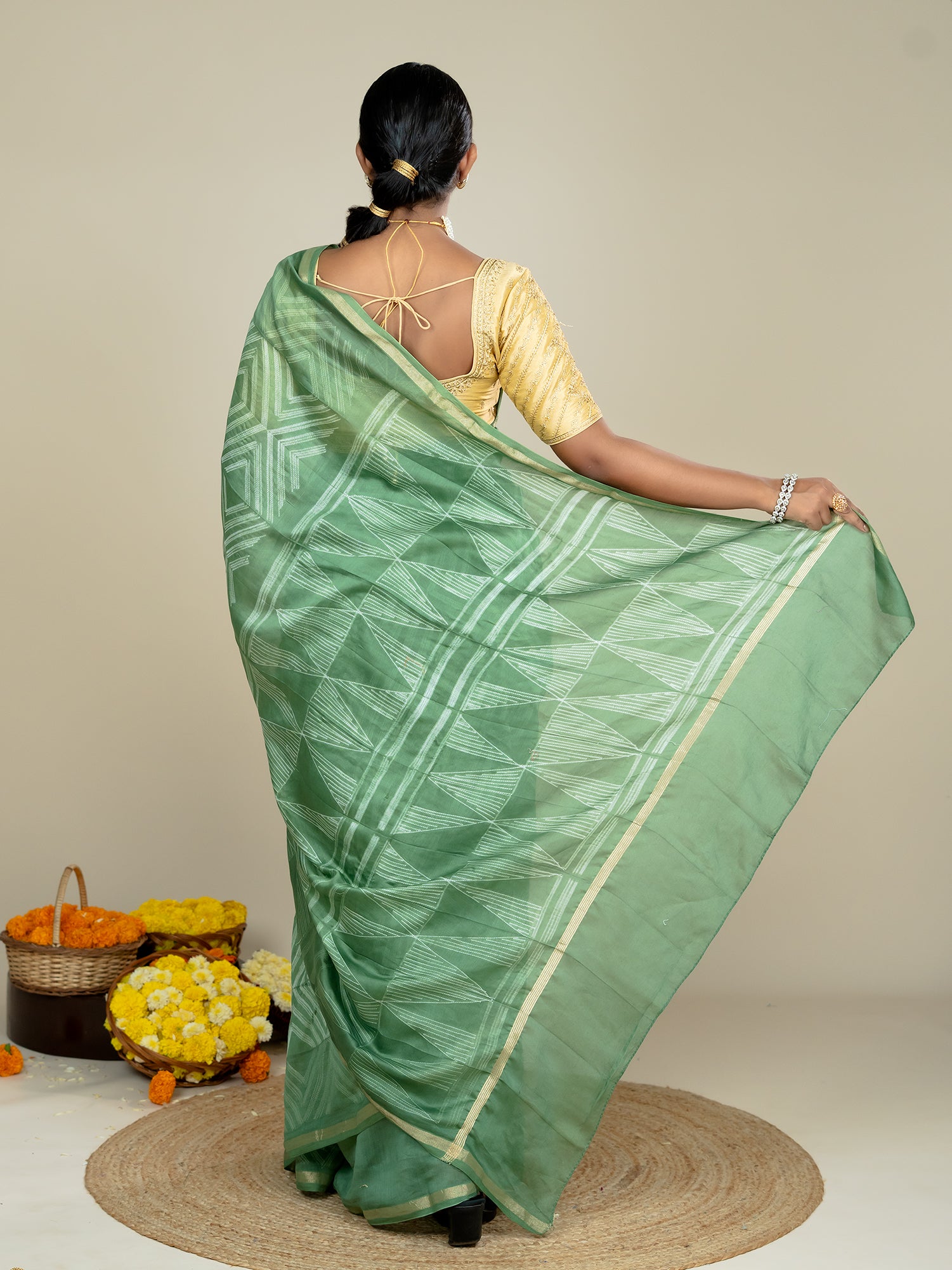 Ragini Olive Shibori Saree