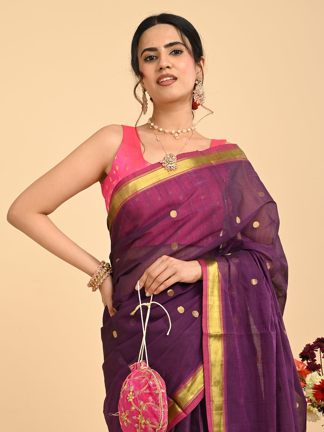Popat Purple Venkatagiri Saree