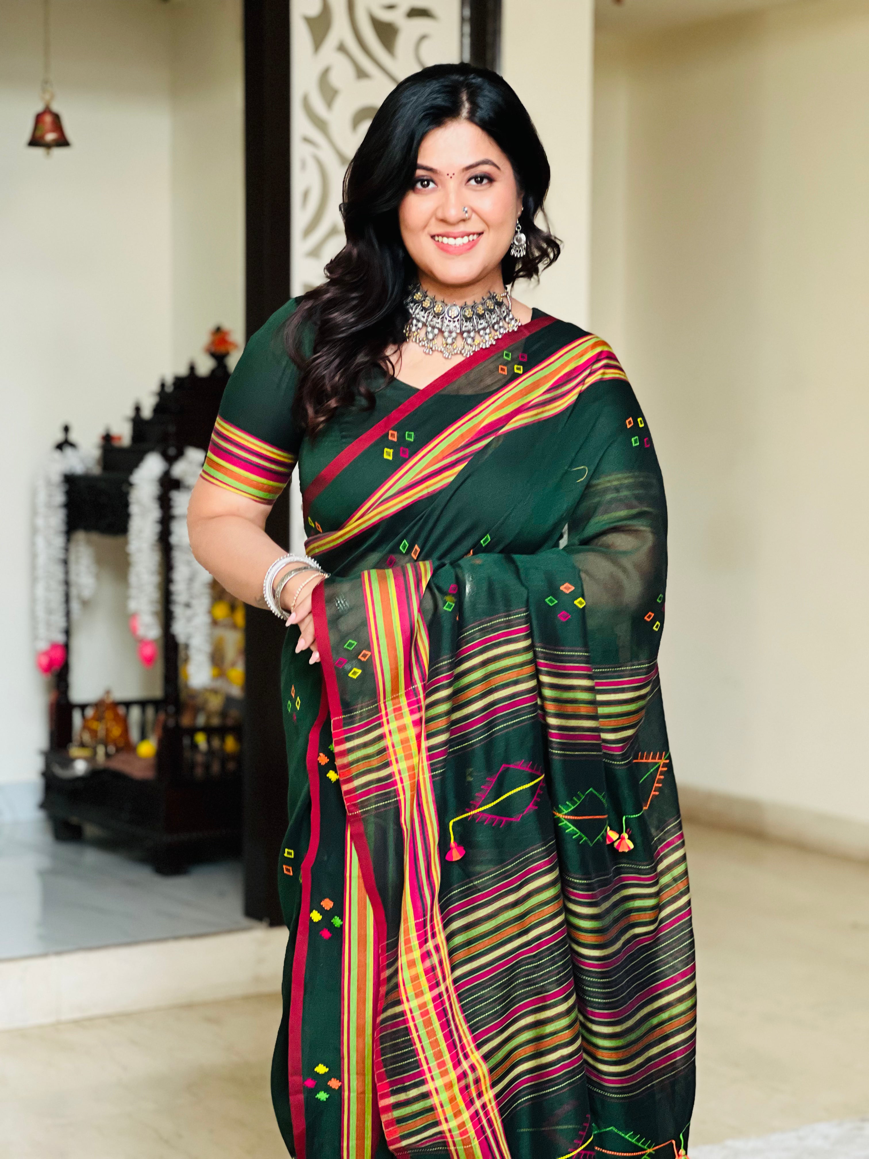 Kashi Bottle Green Bengal Handloom Saree