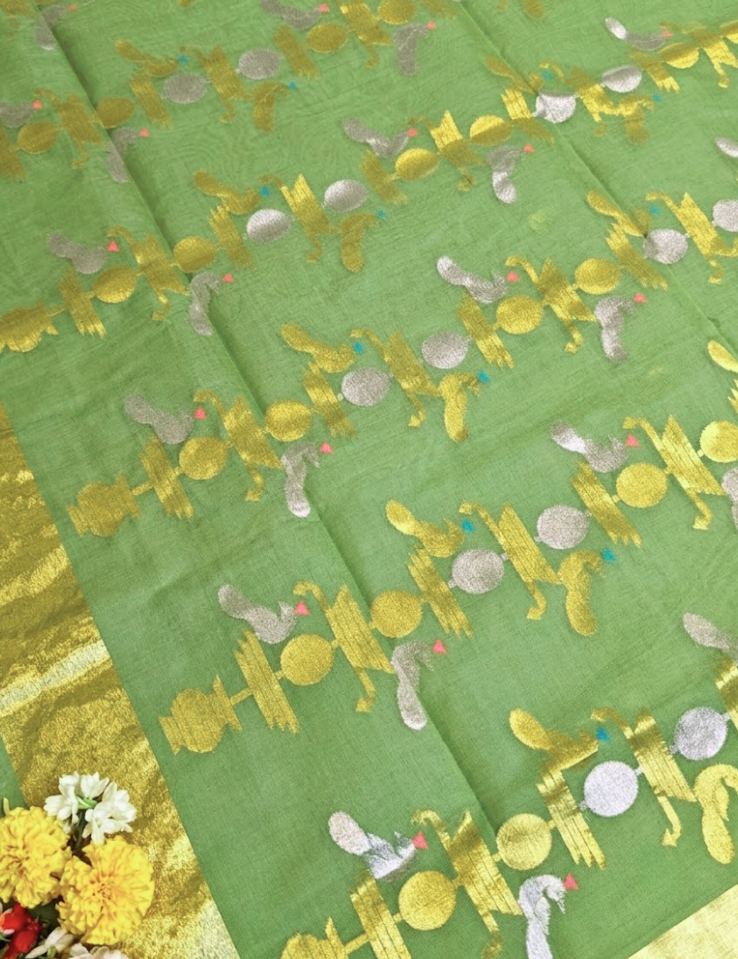 Mor Limegreen Venkatagiri Jamdani Saree