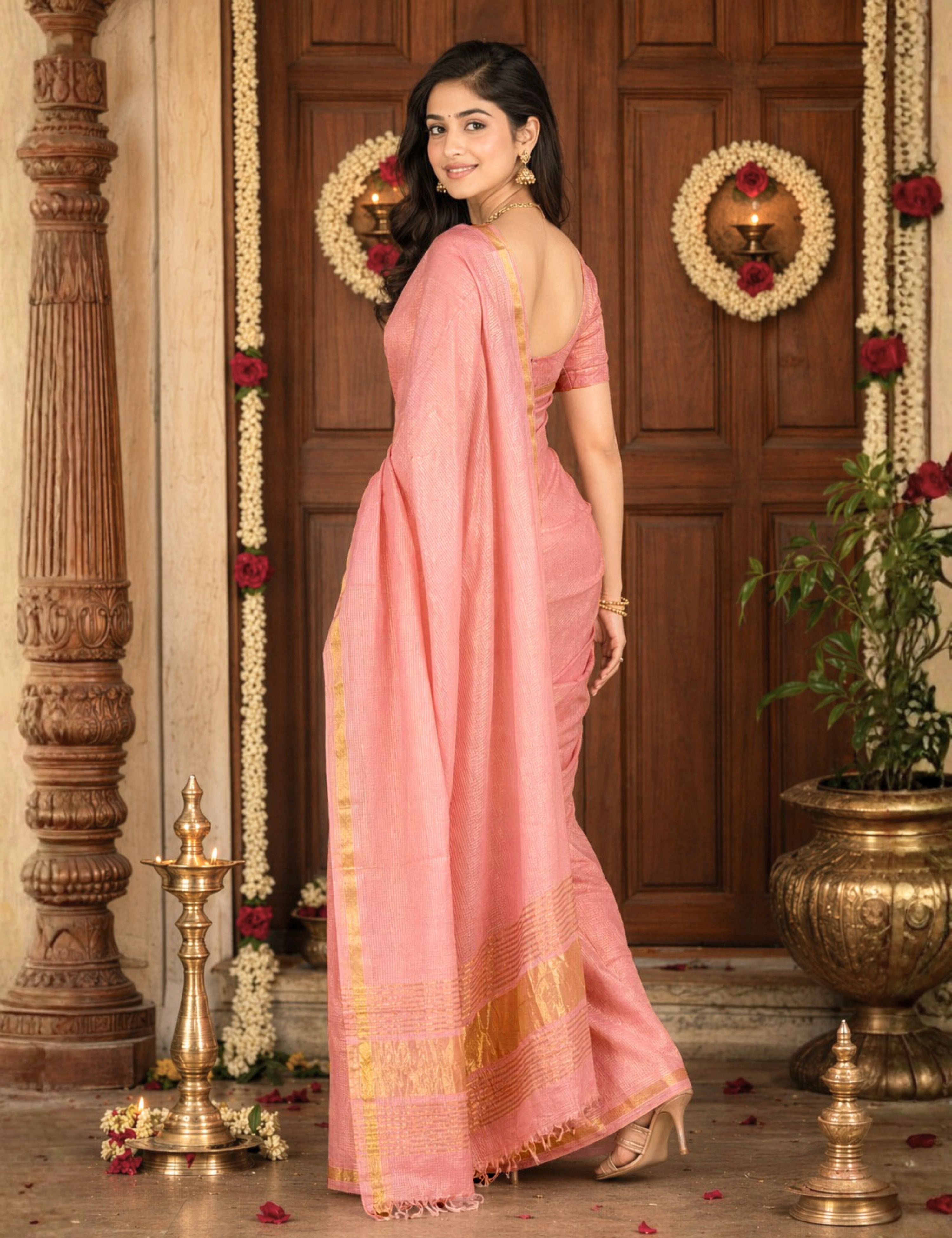 Nanu Kattam Pink Venkatagiri Saree