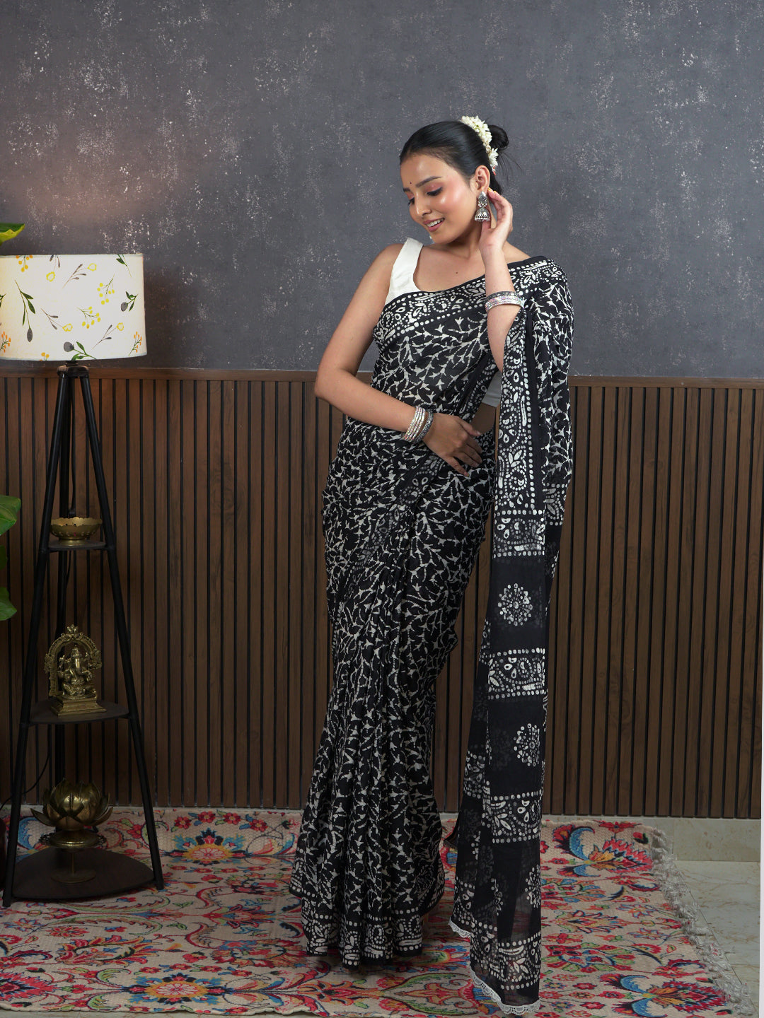 Suti Jaal Black Batik Saree