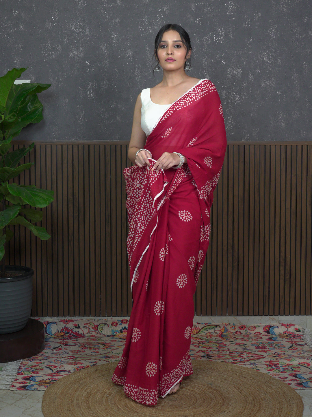 Suti Mudra Red Batik Saree