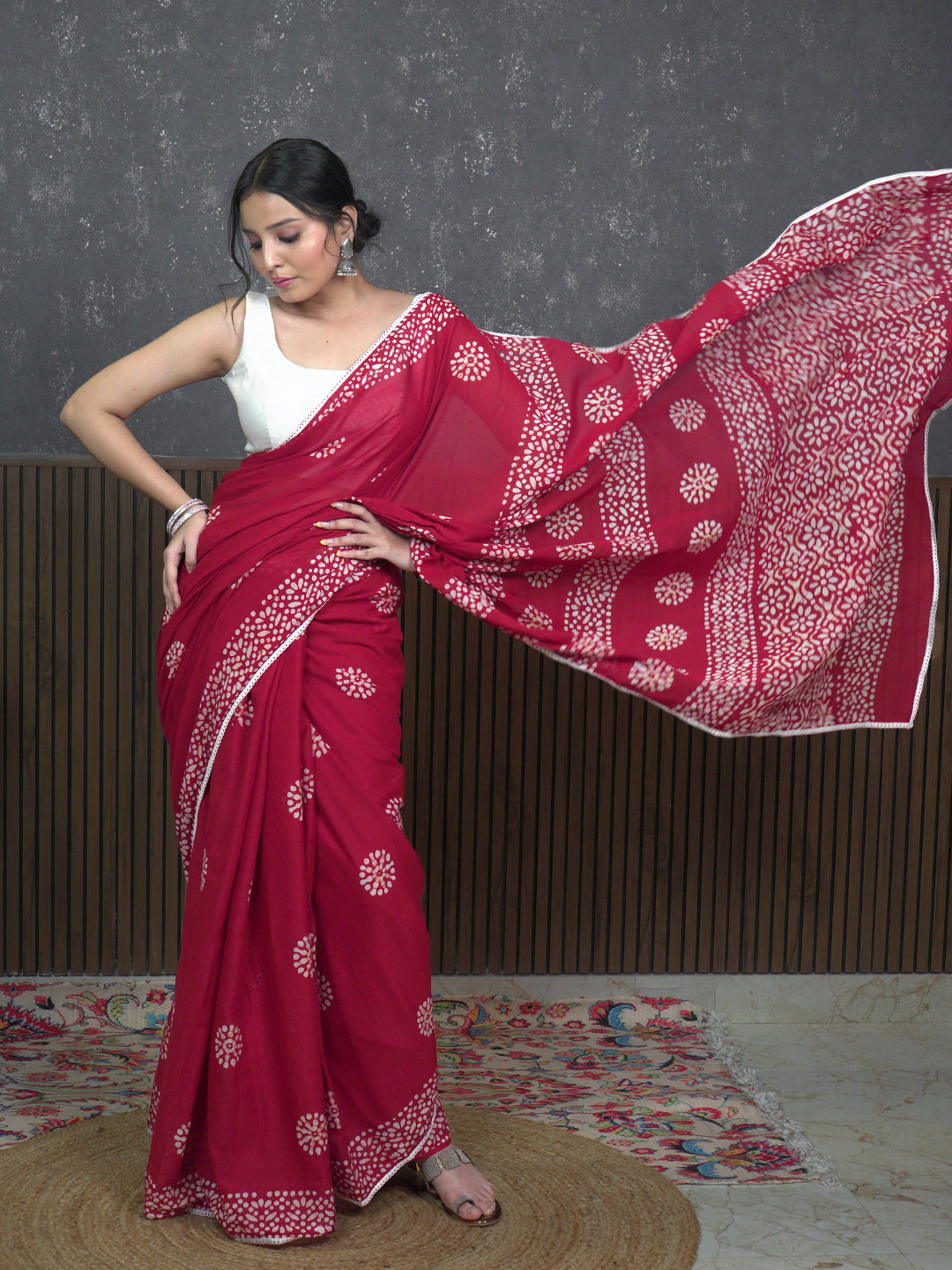 Suti Mudra Red Batik Saree