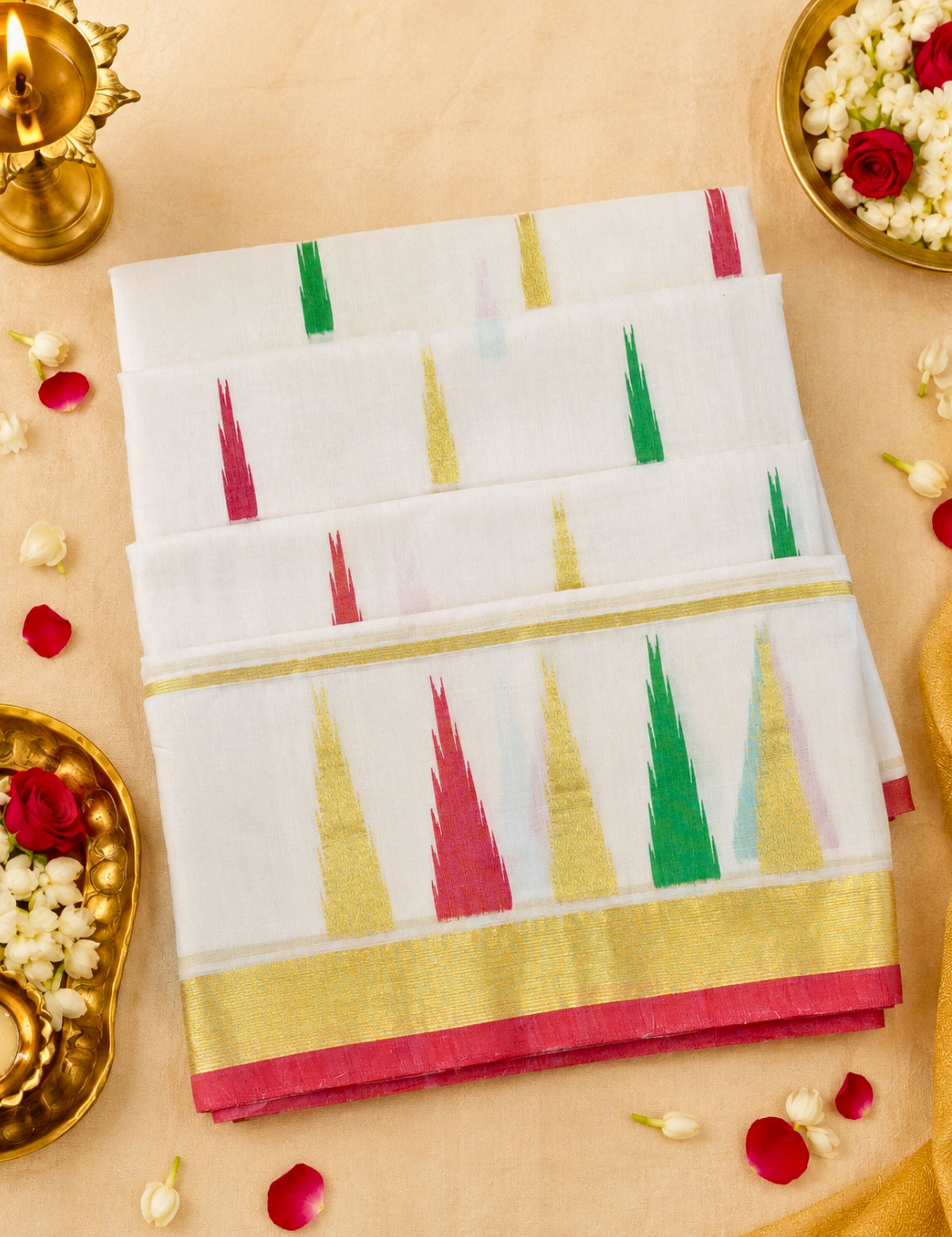 Mandir Off-White Venkatagiri Jamdani Saree