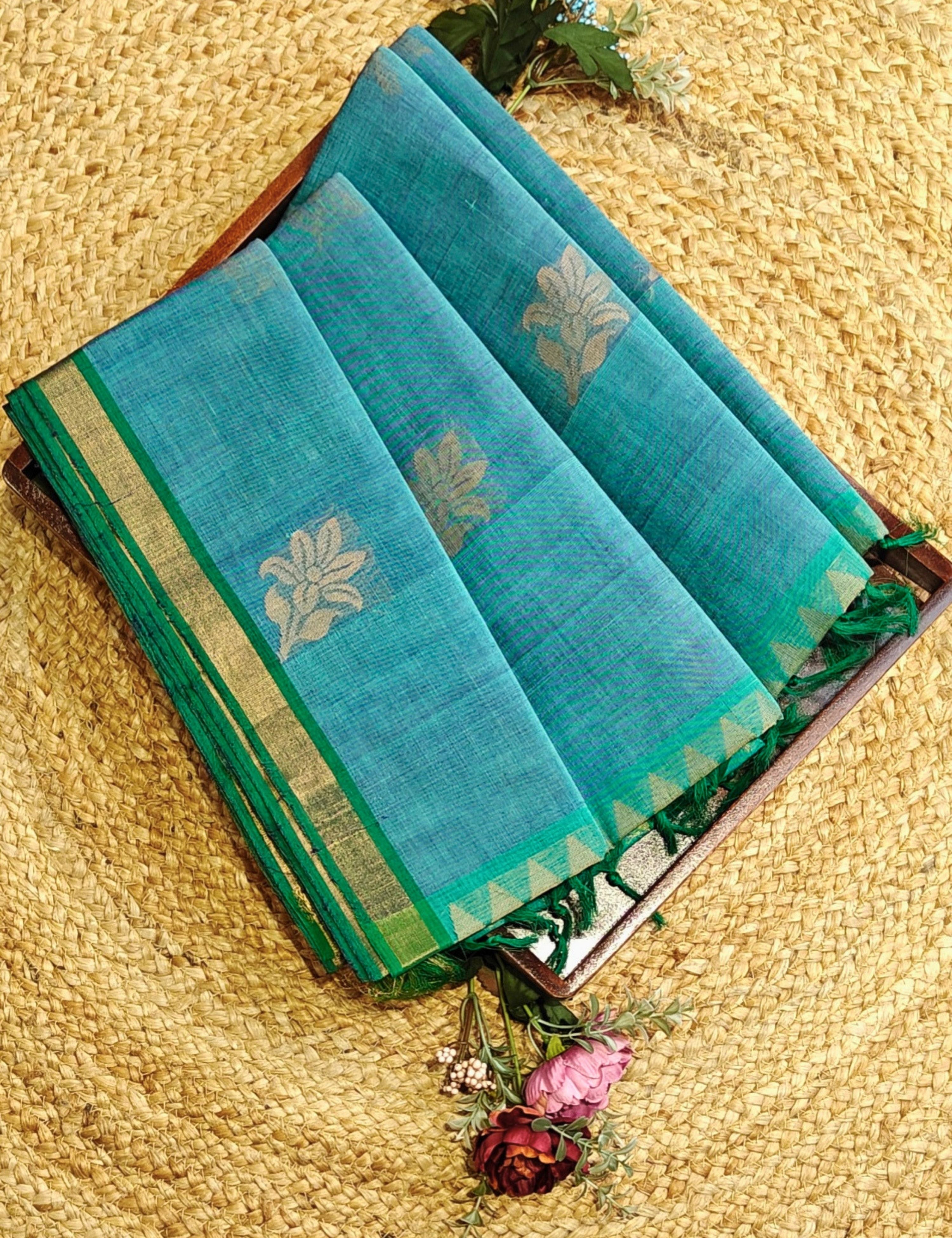 Teal Negamam Cotton Saree