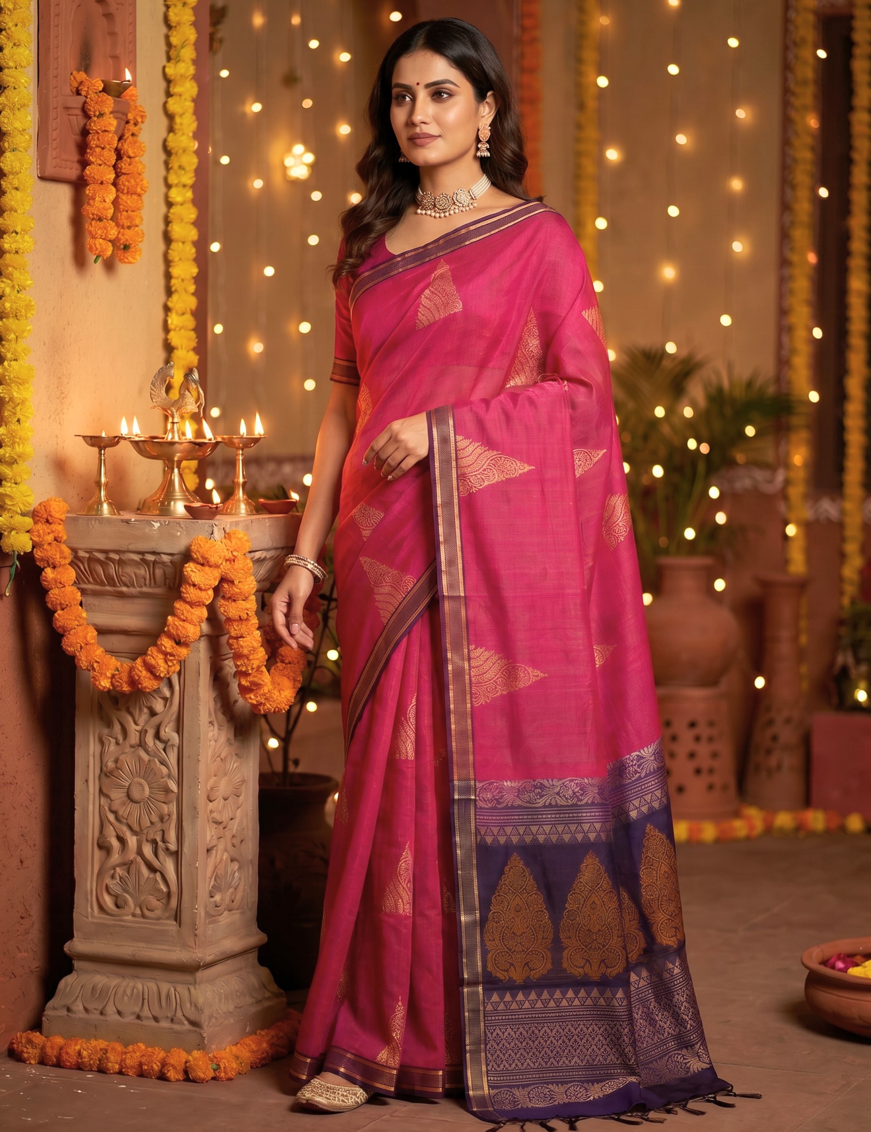 Fuchsia Negamam Cotton Saree