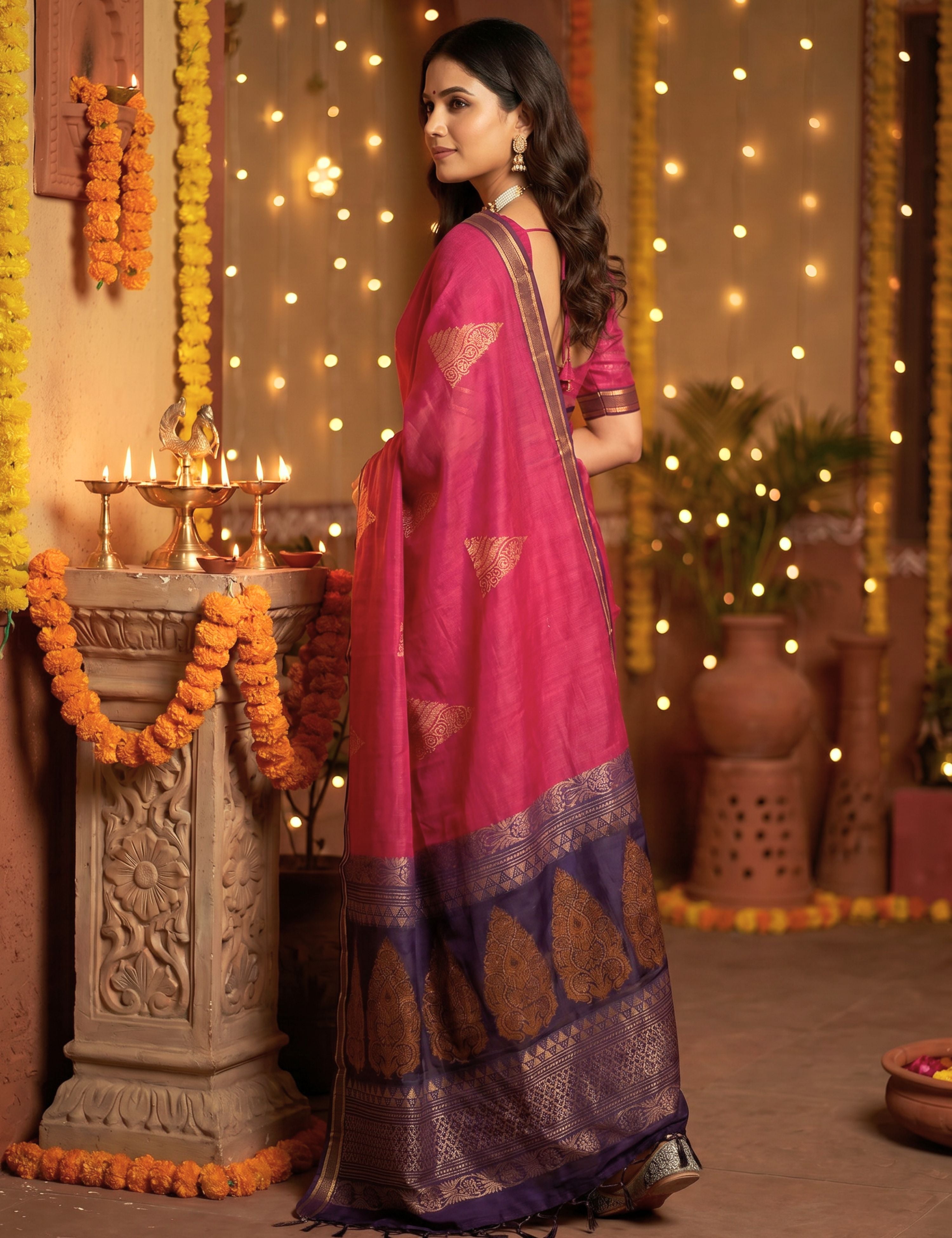 Fuchsia Negamam Cotton Saree