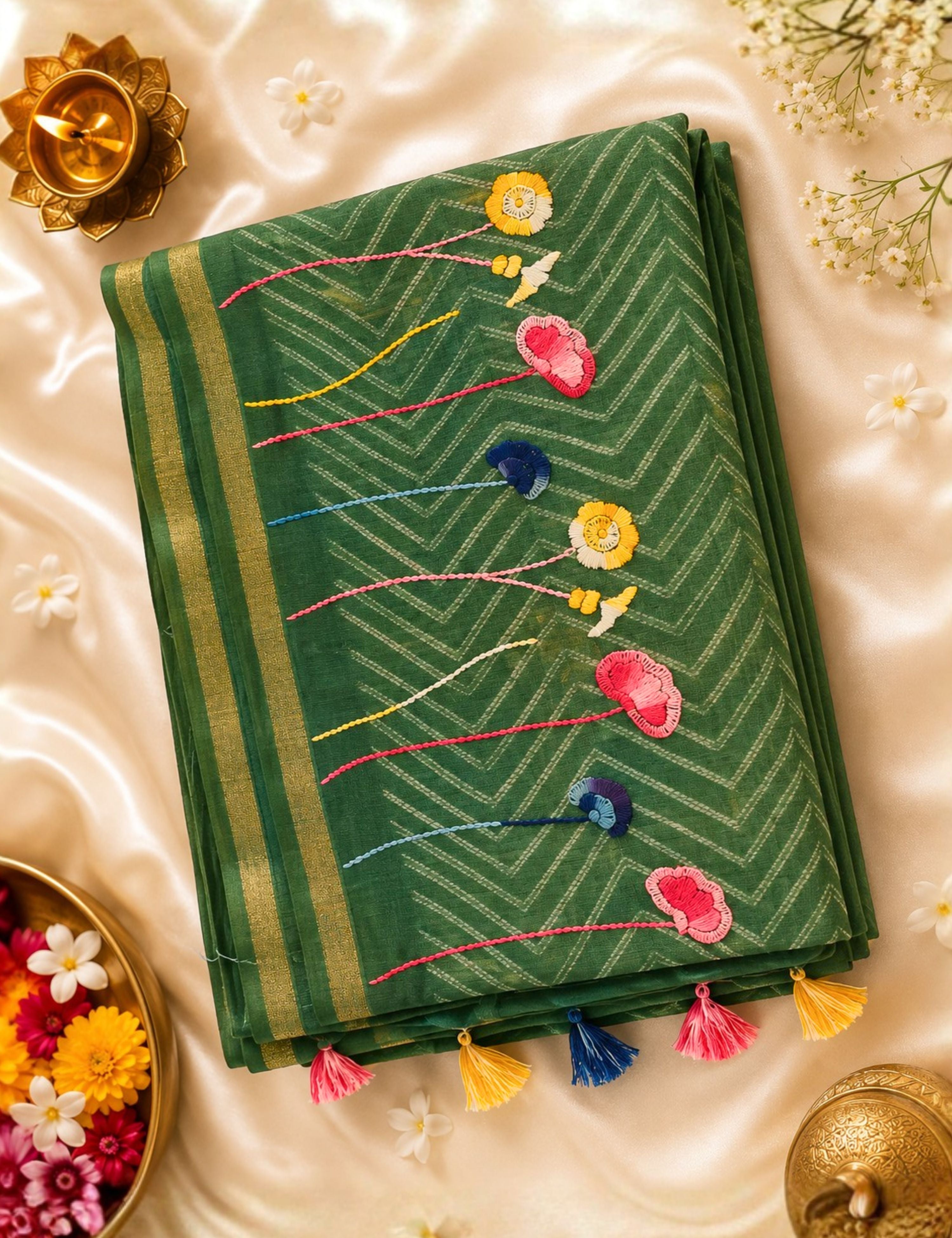 Guldasta Olive Shibori Saree