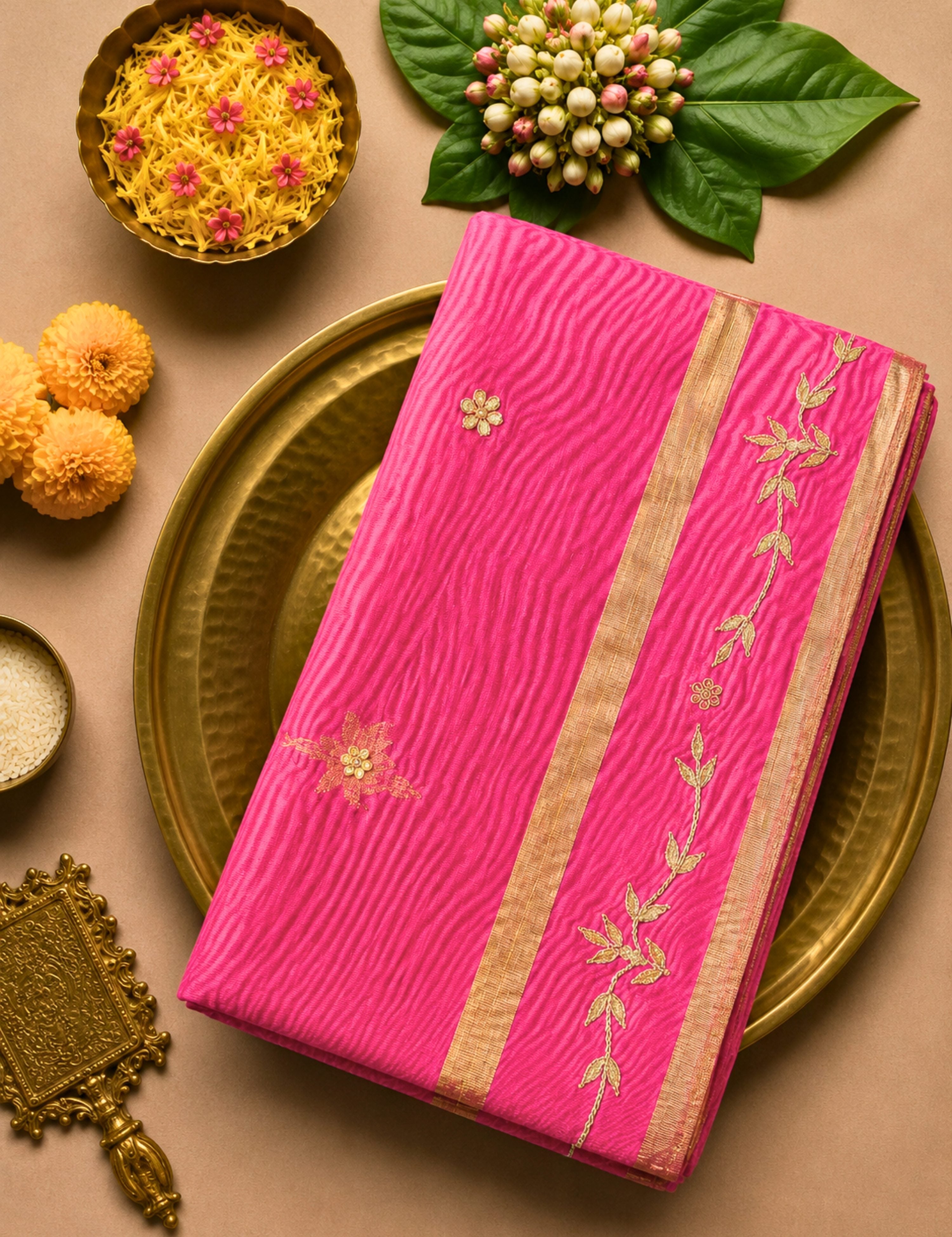 Kamal Fuchsia Venkatagiri Jamdani & Gota Patti Saree