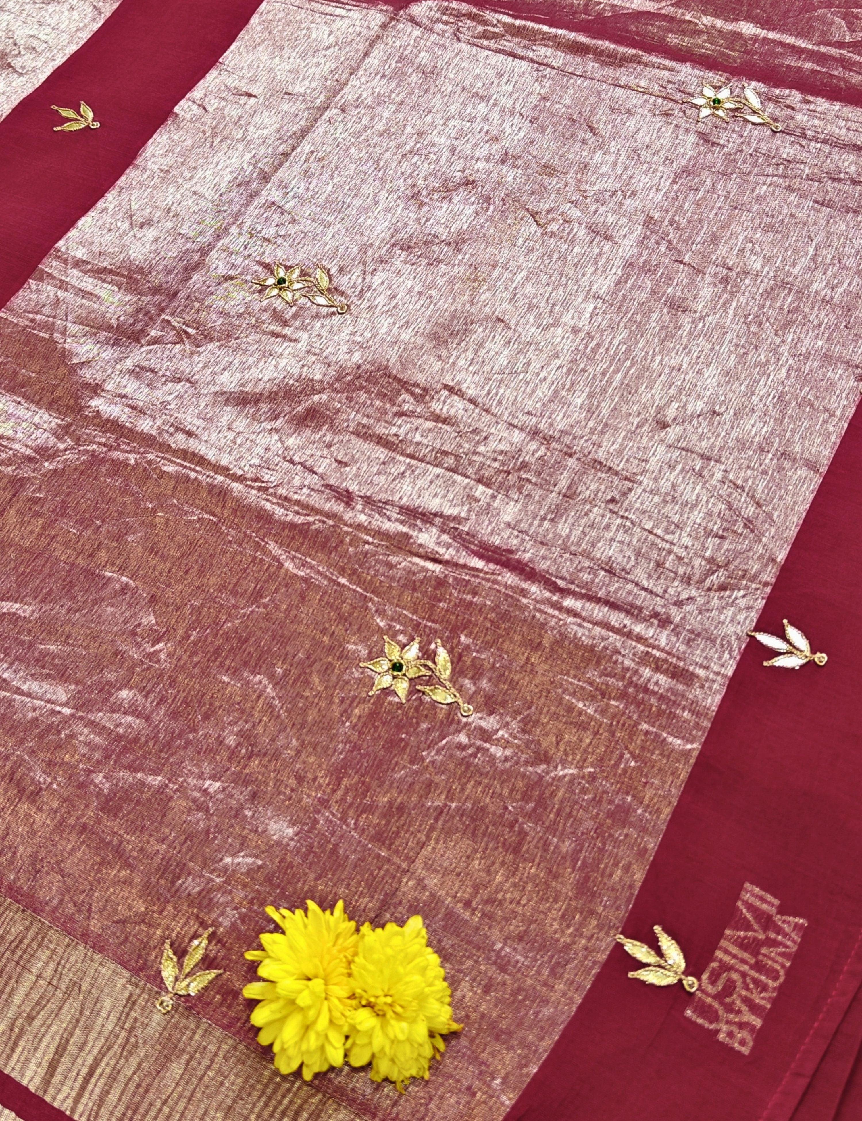 Gulab Maroon Venkatagiri Jamdani & Gota Patti Saree