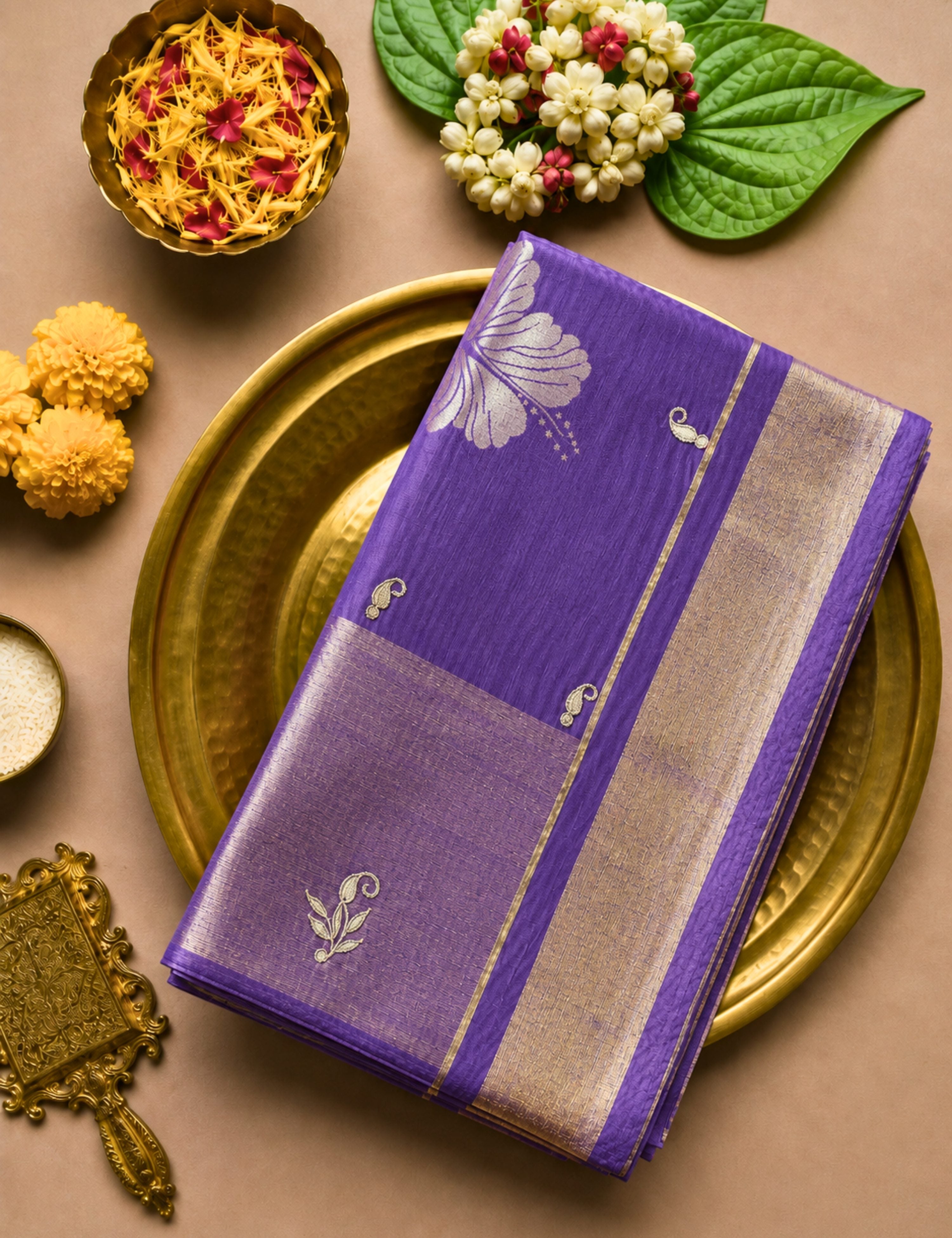 Jaswanti Purple Venkatagiri Jamdani & Gota Patti Saree