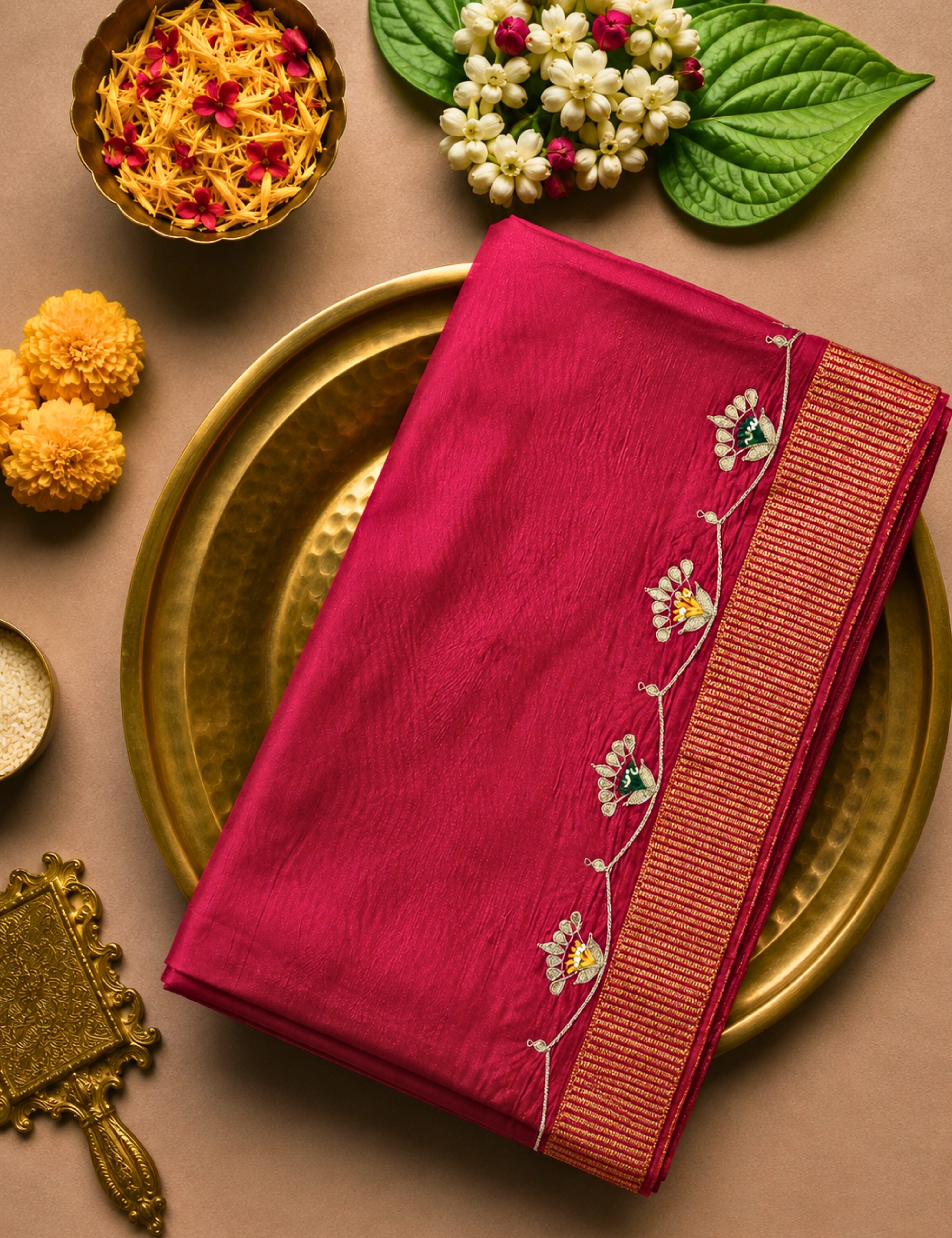 Lalita Maroon Kanjevaram Handloom Silk & Gota Patti Saree