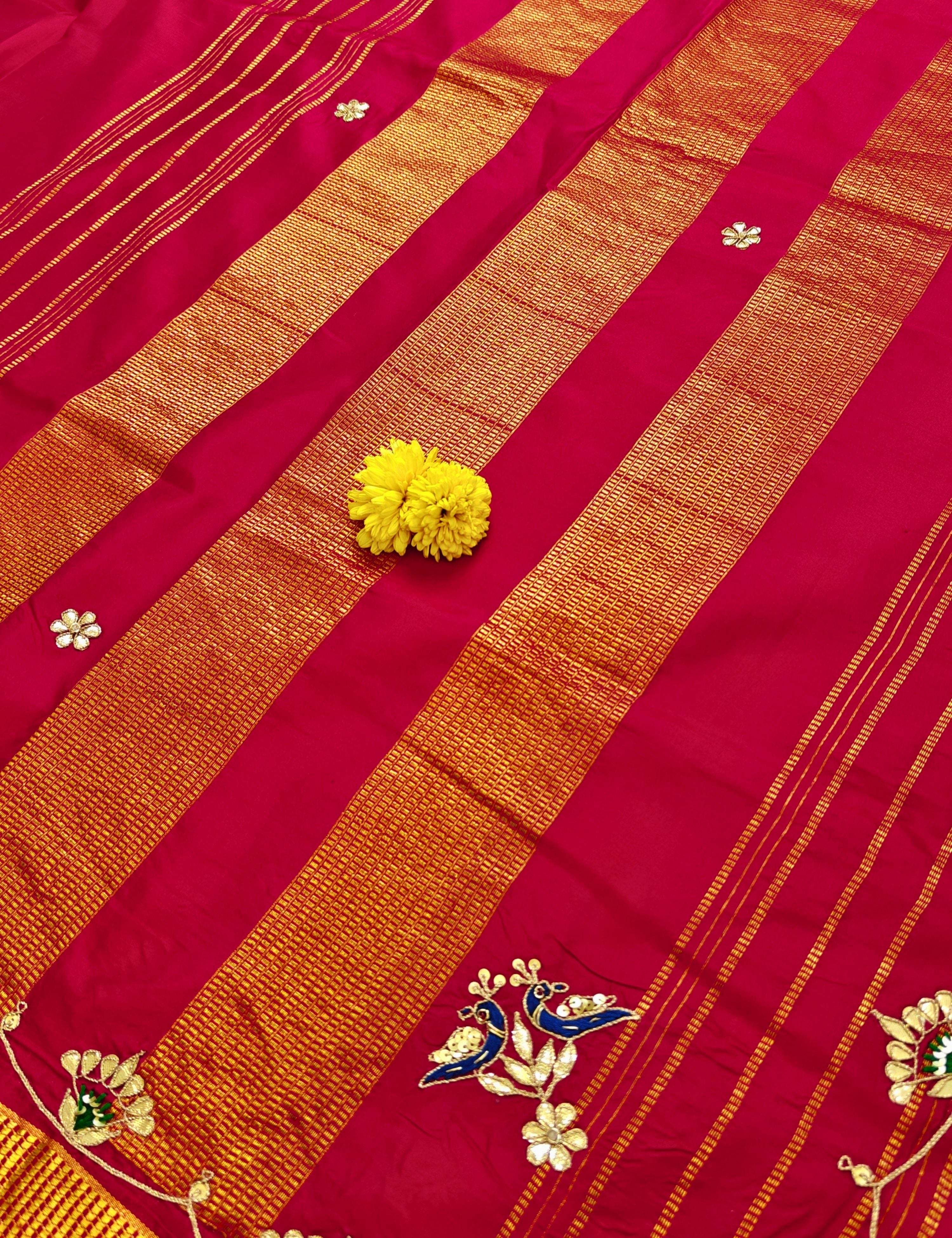 Lalita Maroon Kanjevaram Handloom Silk & Gota Patti Saree