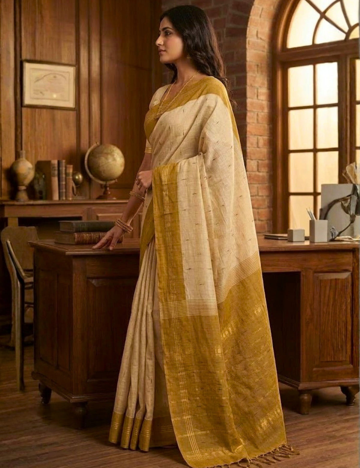 Beige Negamam Cotton Saree