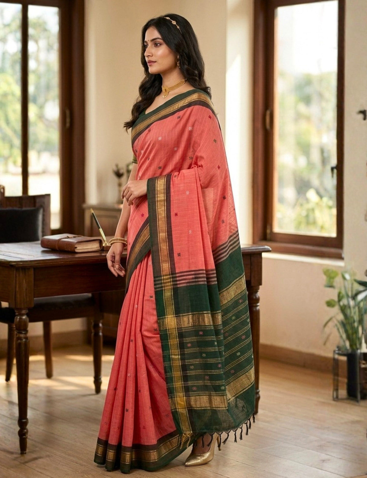 Coral Negamam Cotton Saree