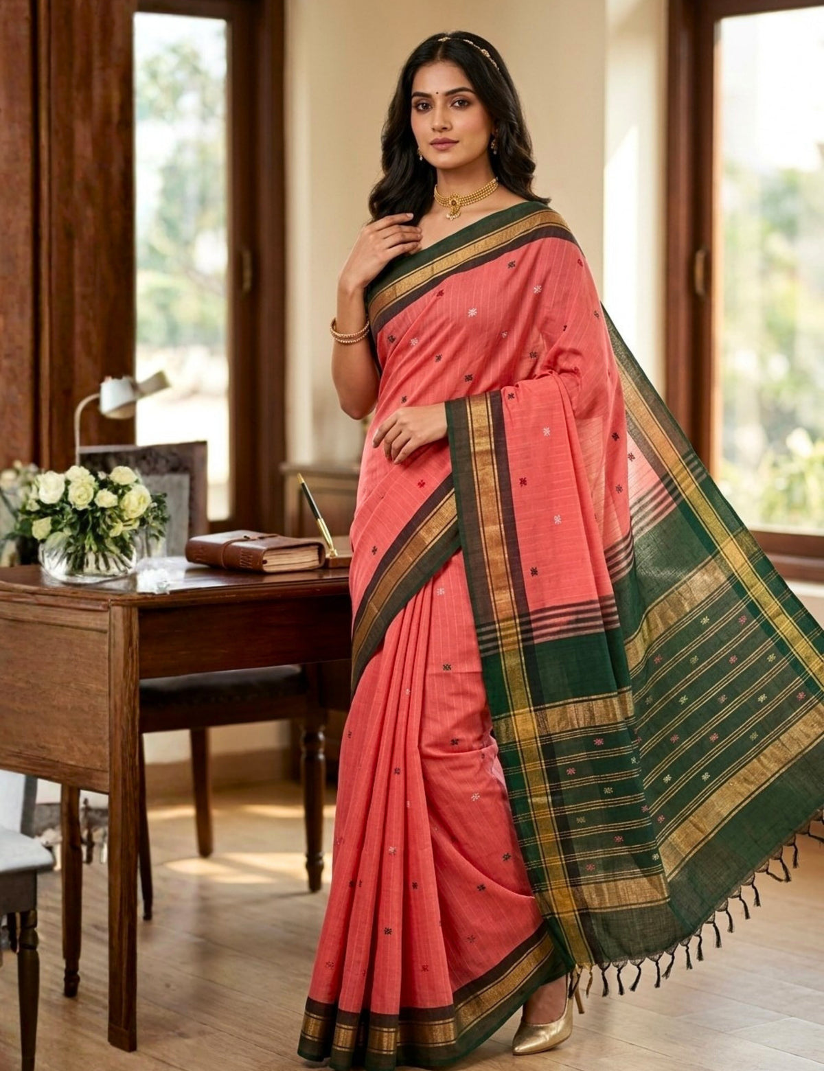 Coral Negamam Cotton Saree