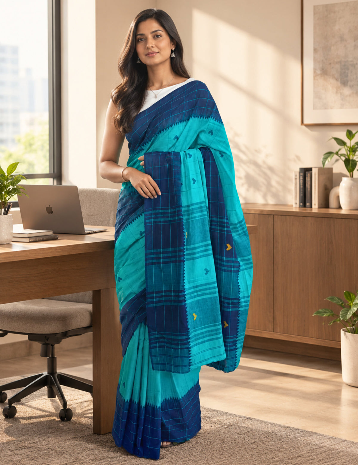 Kamakshi Blue Dhaniakhali Saree