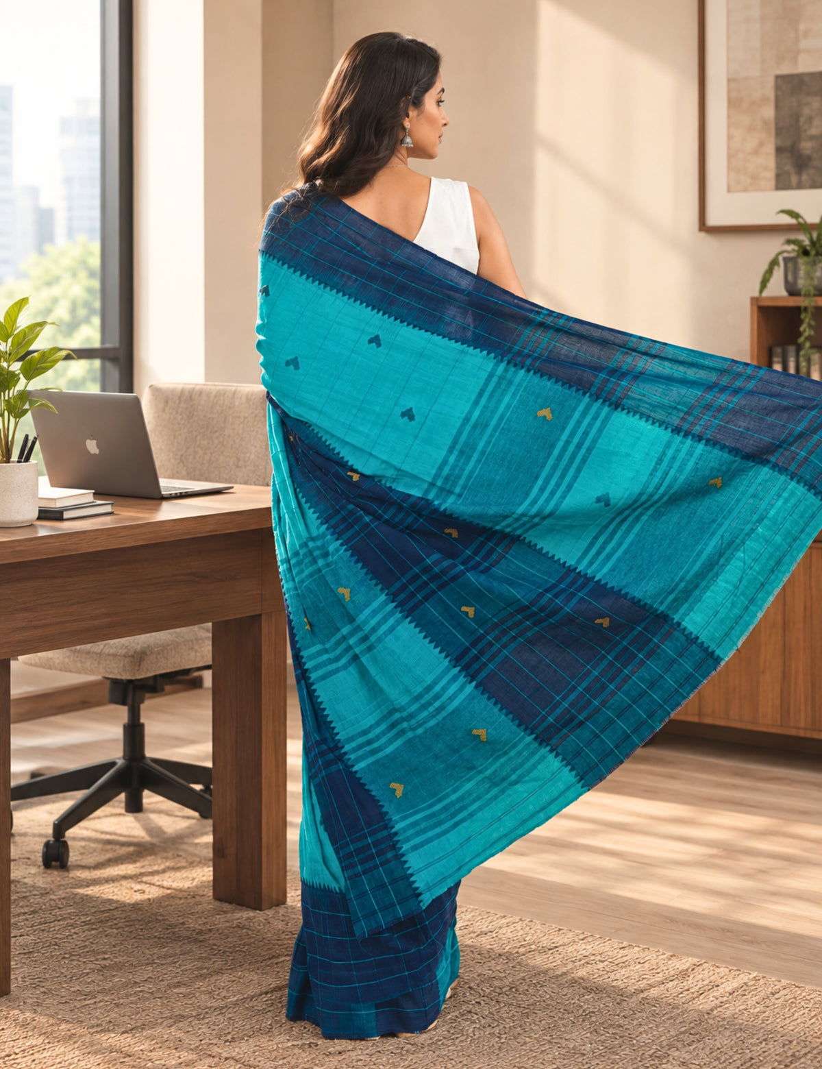 Kamakshi Blue Dhaniakhali Saree