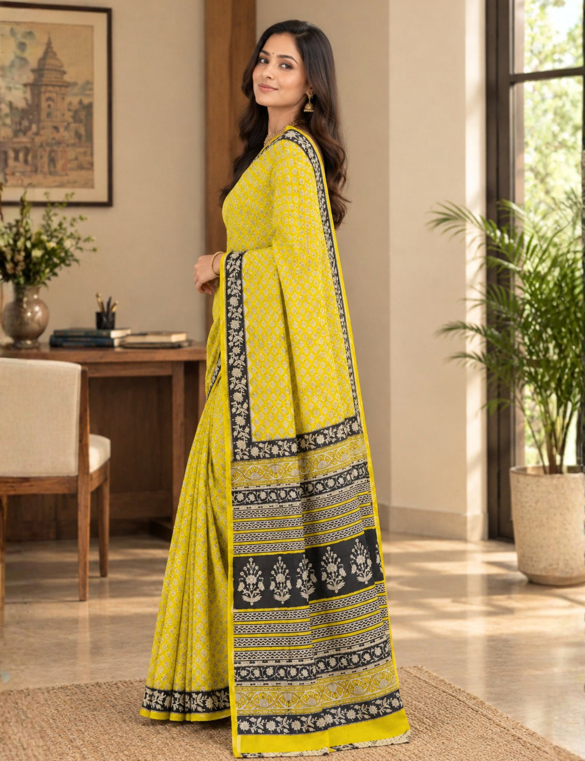 Prayaga Yellow Bagru Saree