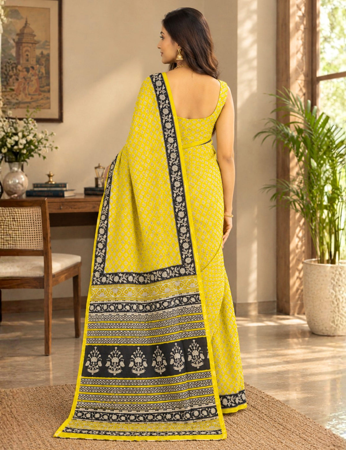 Prayaga Yellow Bagru Saree