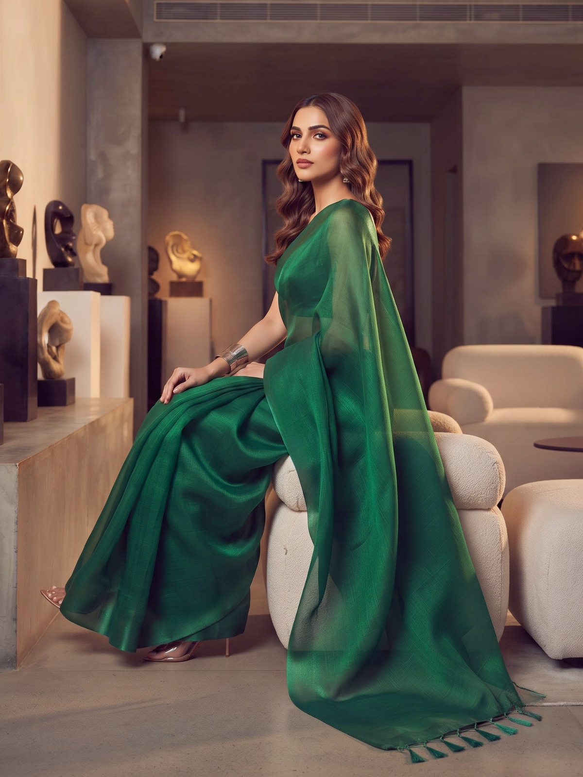 Ujjayini Green Bengal Handloom Saree