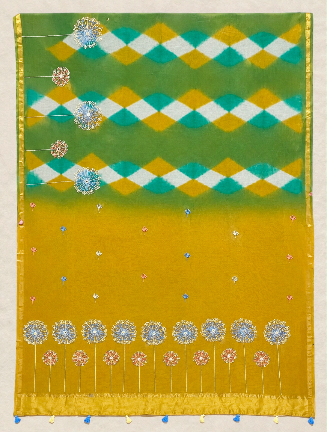 Singhaparni Multicolored Shibori with Embroidery Saree