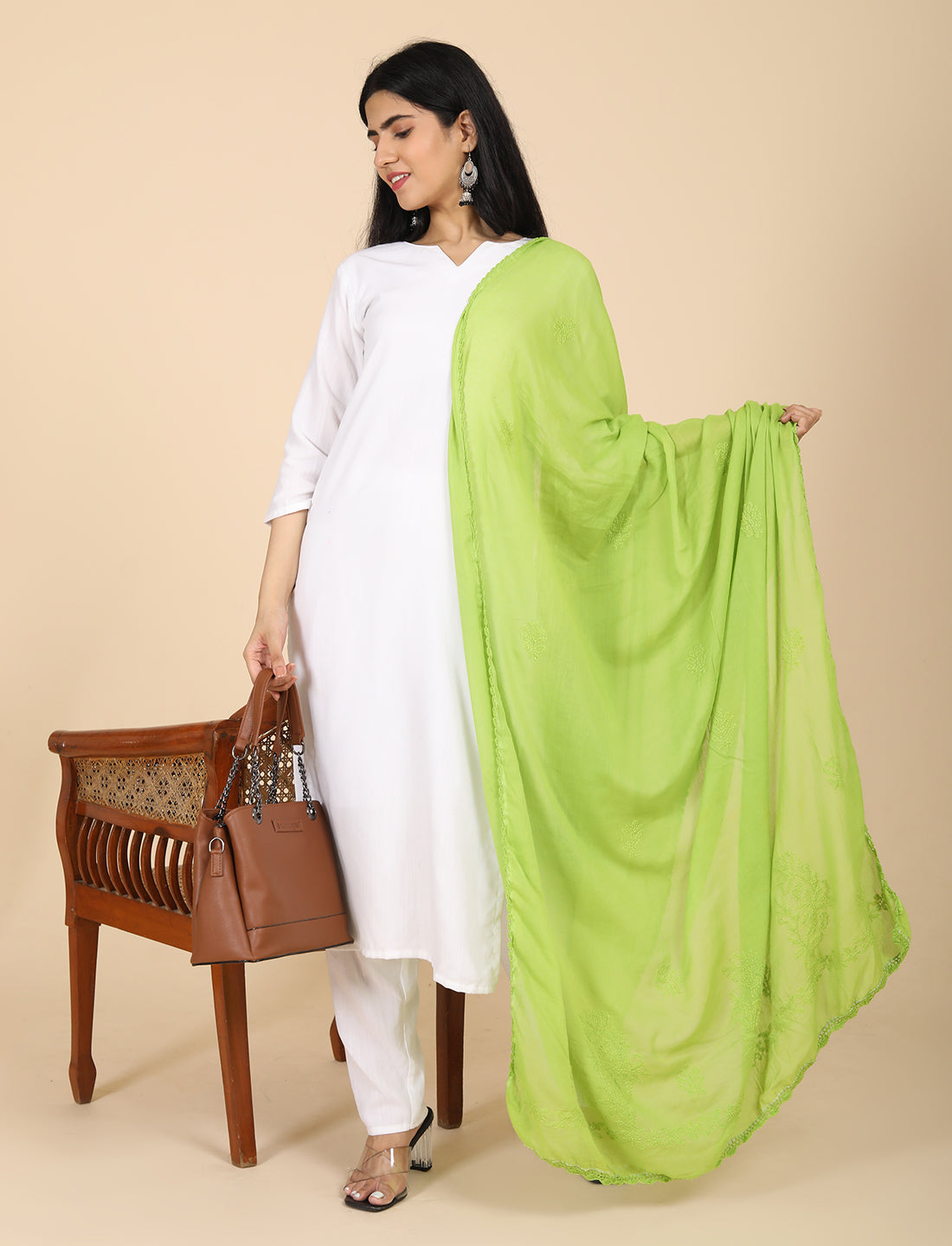 Ada Green Chikankari Dupatta