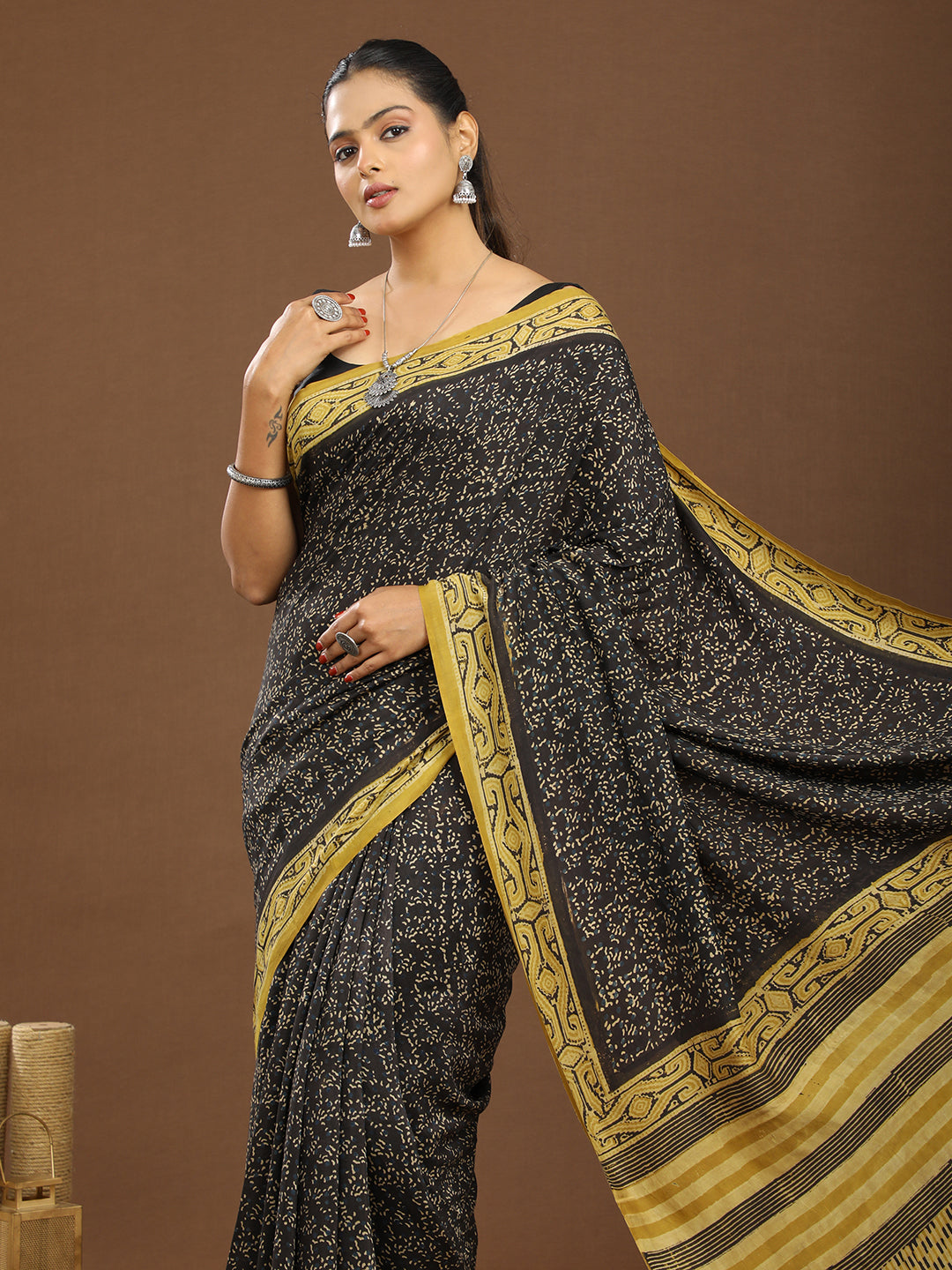 Karmakari Multicolored Ajrakh Saree