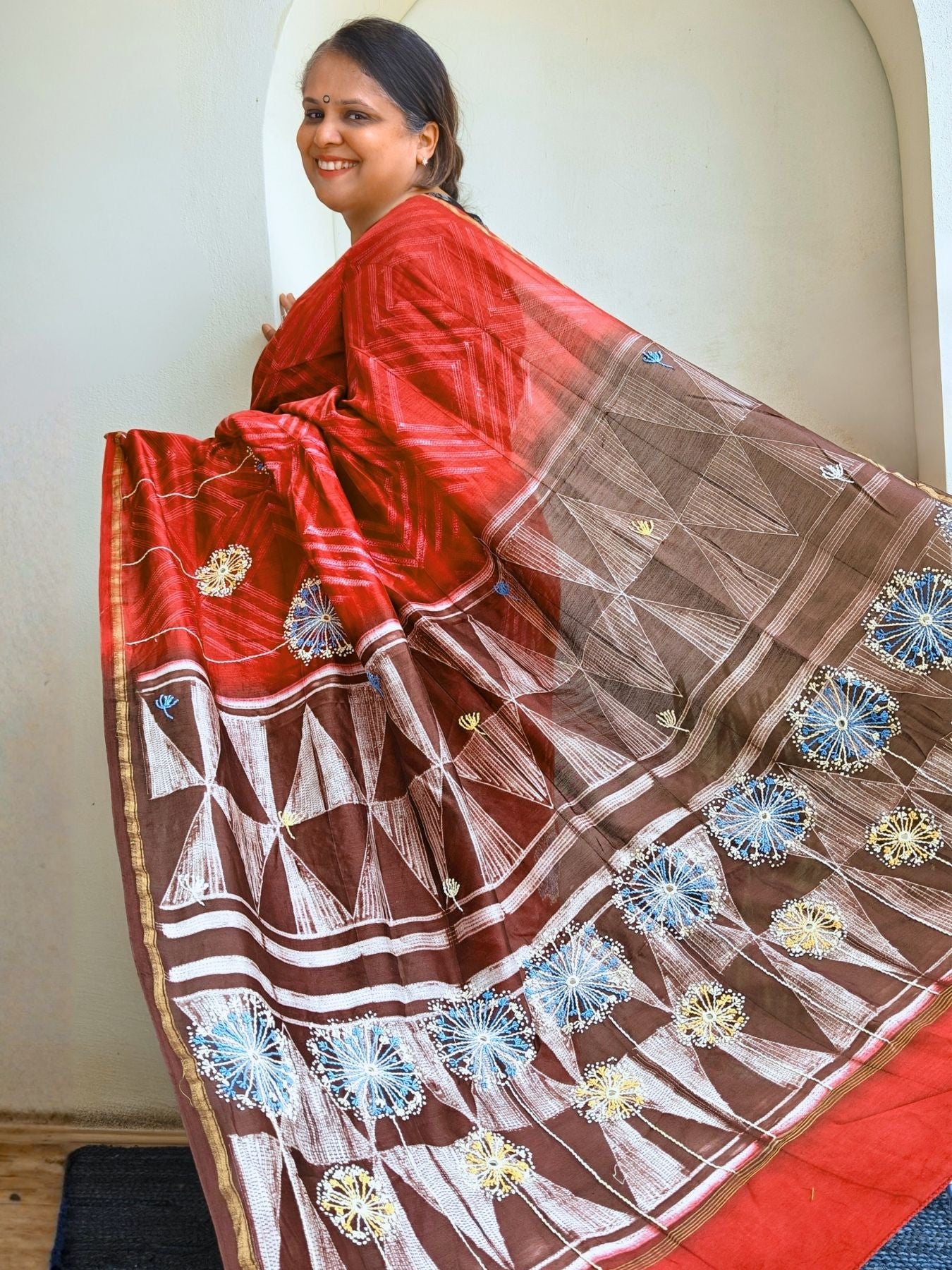 Singhaparni Magenta Shibori with Embroidery Saree
