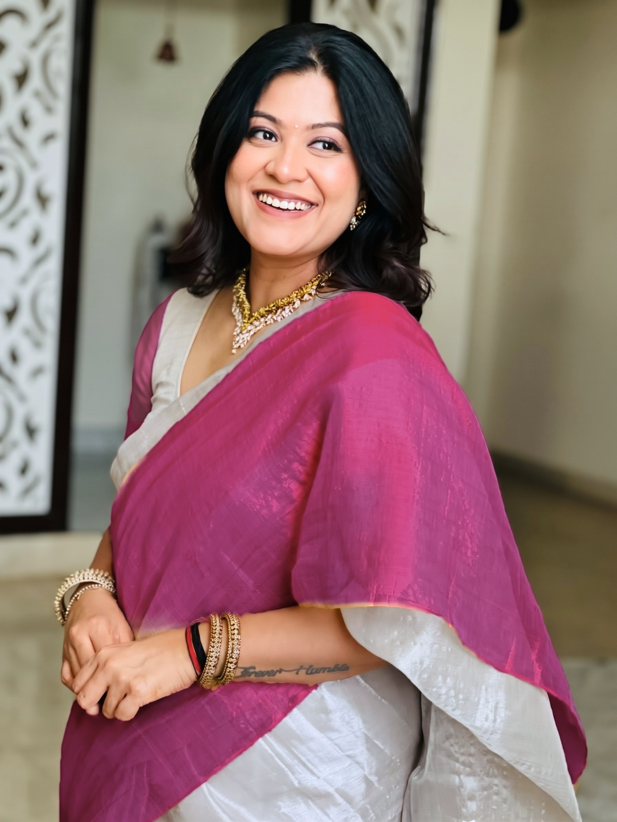 Ujjayini Pink Bengal Handloom Saree