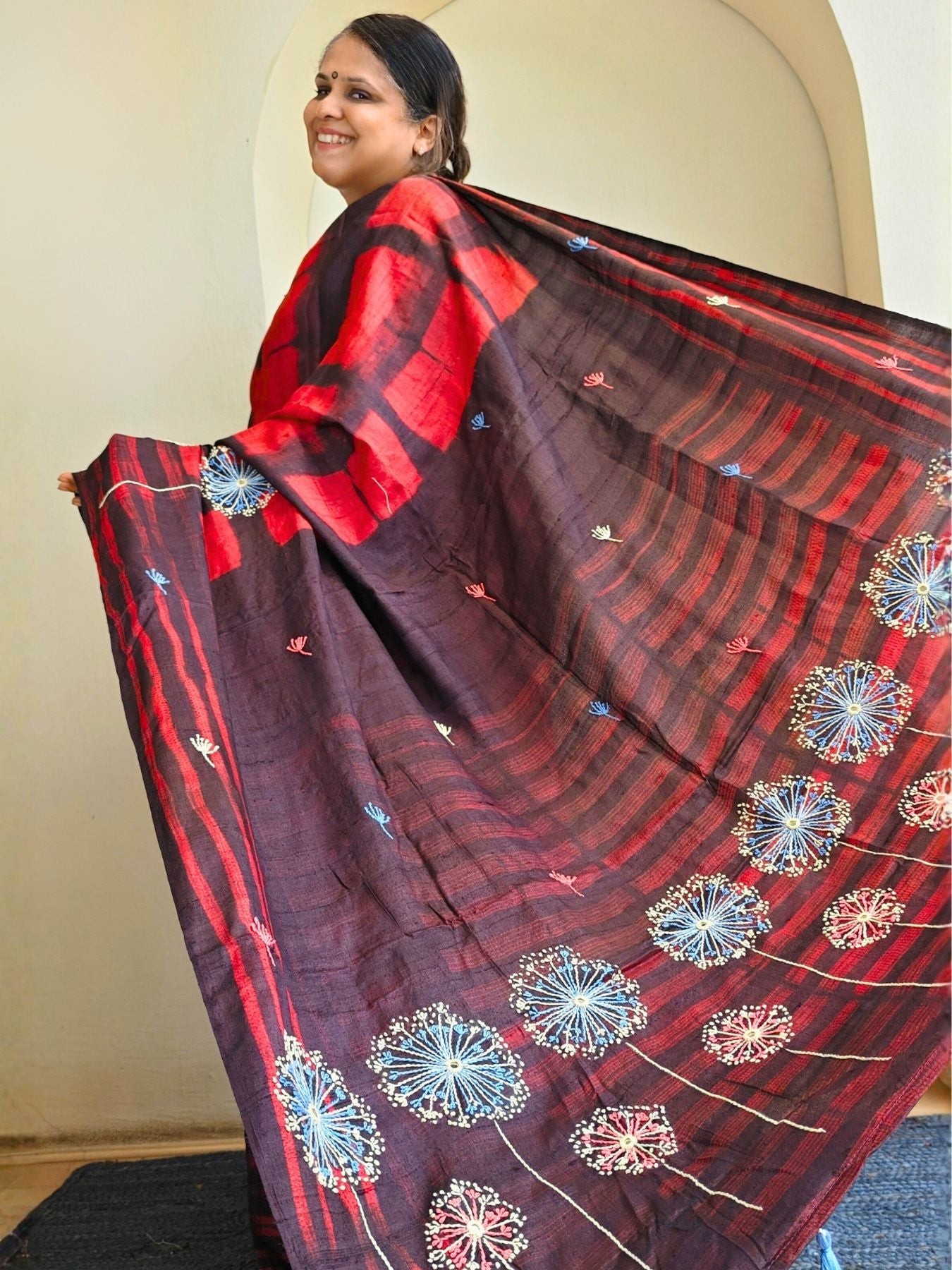 Singhaparni Crimson Shibori with Embroidery Saree