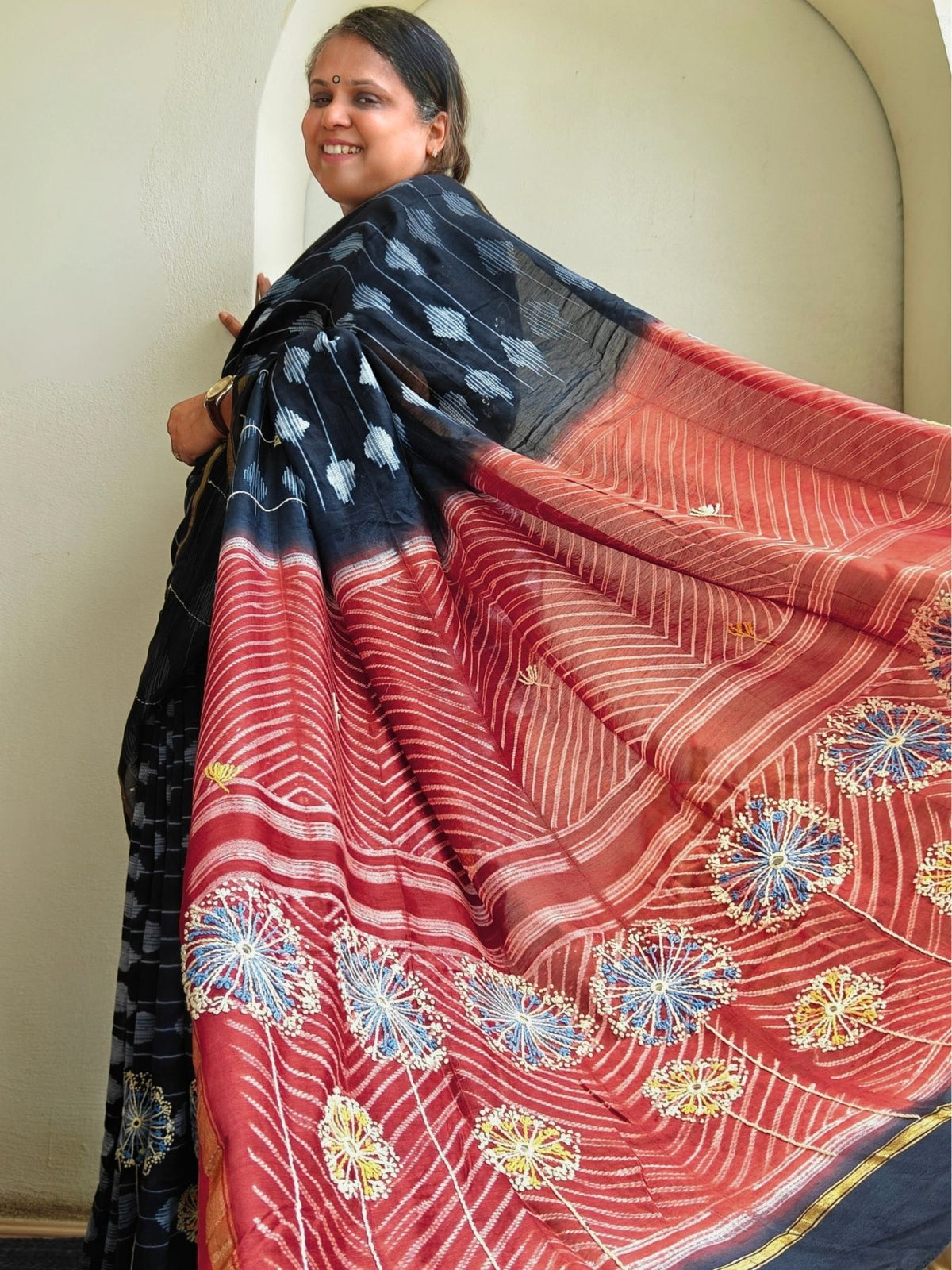 Singhaparni Charcoal Shibori with Embroidery Saree