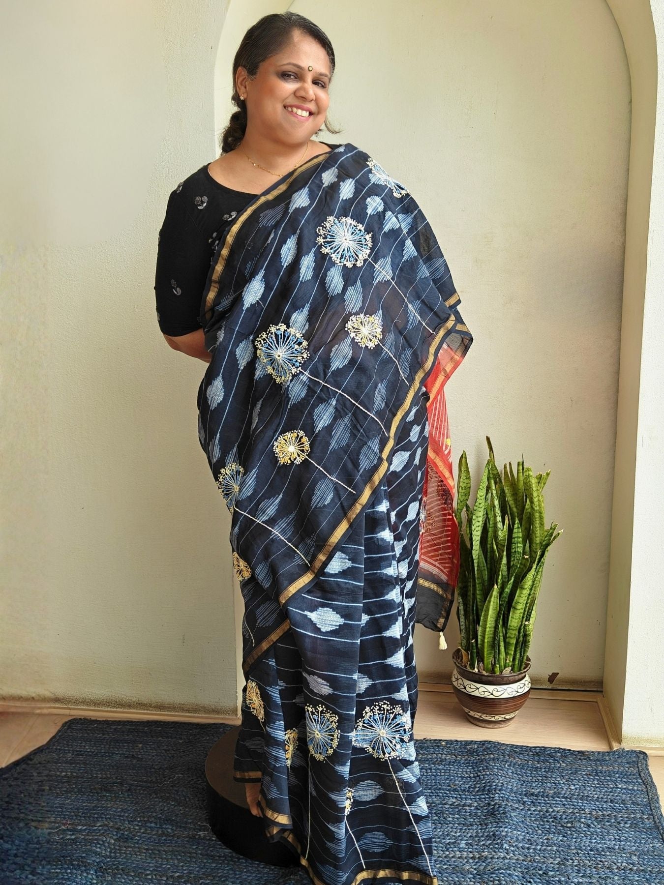 Singhaparni Charcoal Shibori with Embroidery Saree
