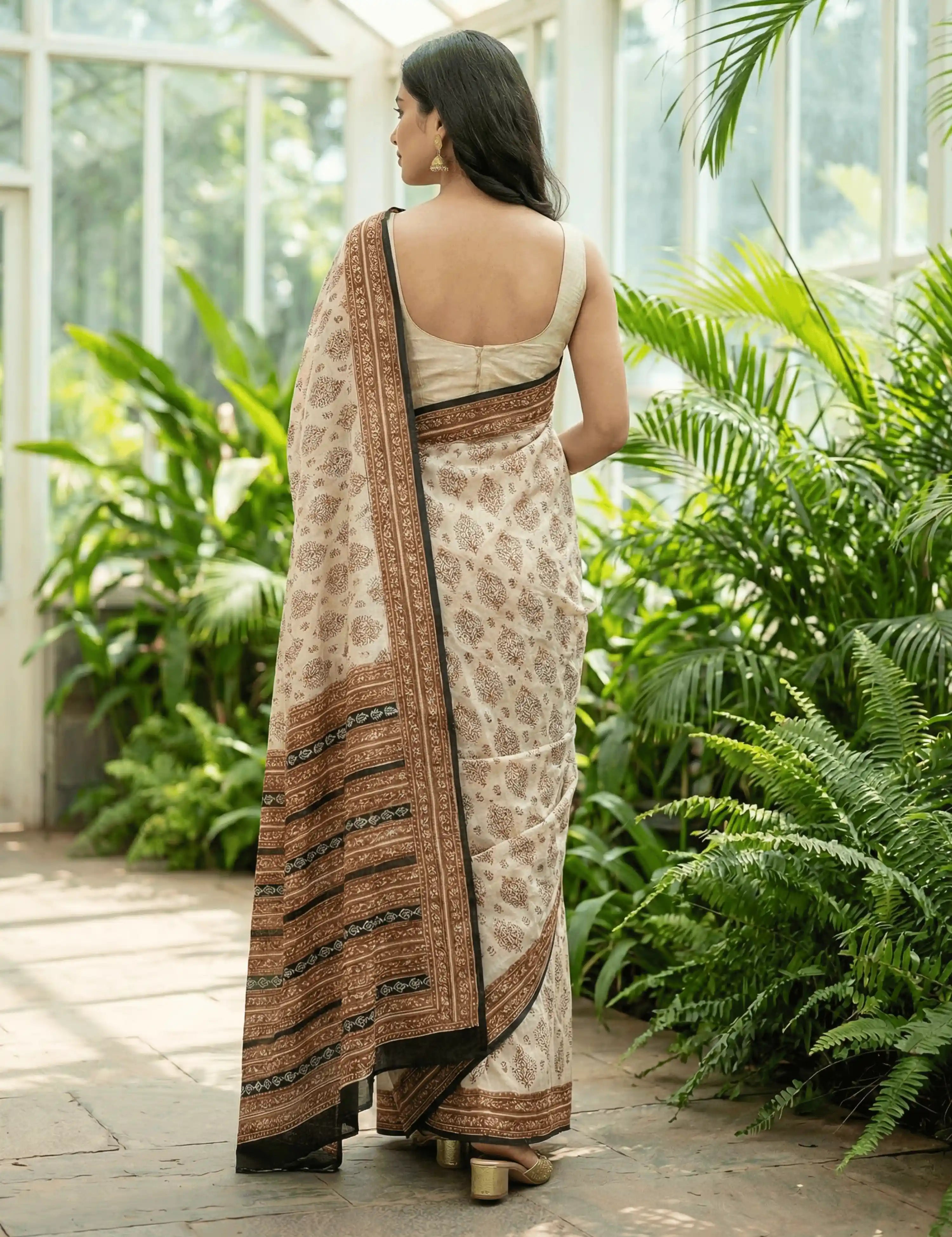Indus Beige Bagru Saree
