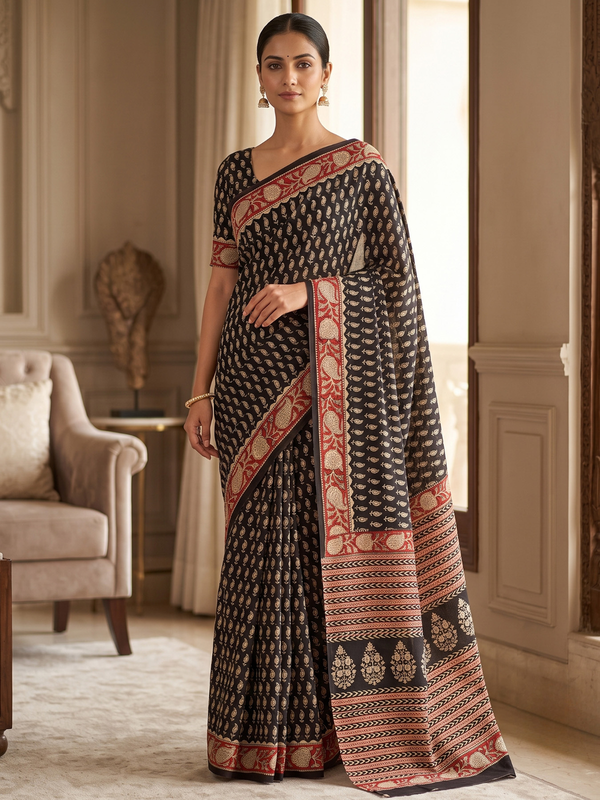 Taxila Black Bagru Saree