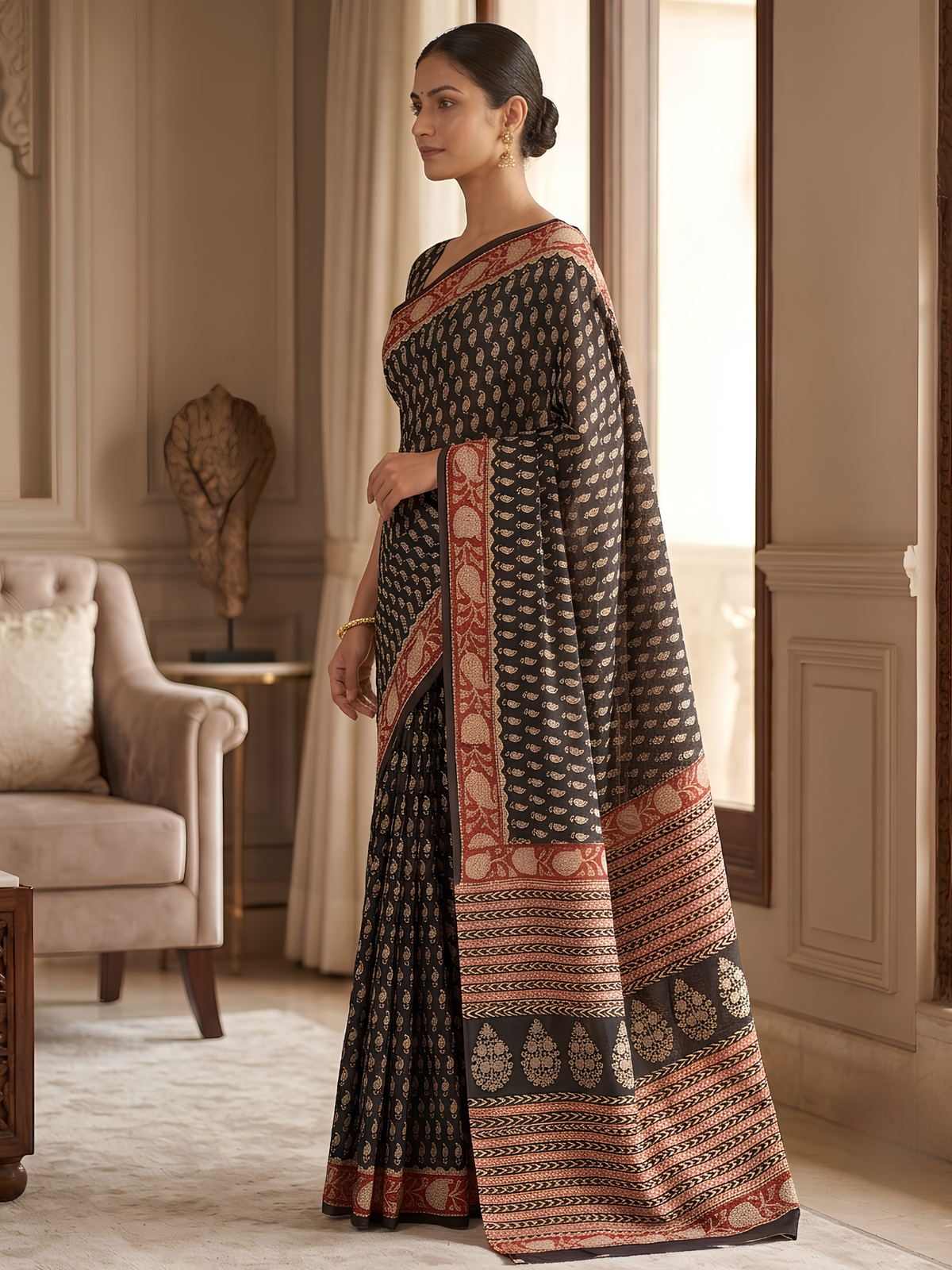 Taxila Black Bagru Saree