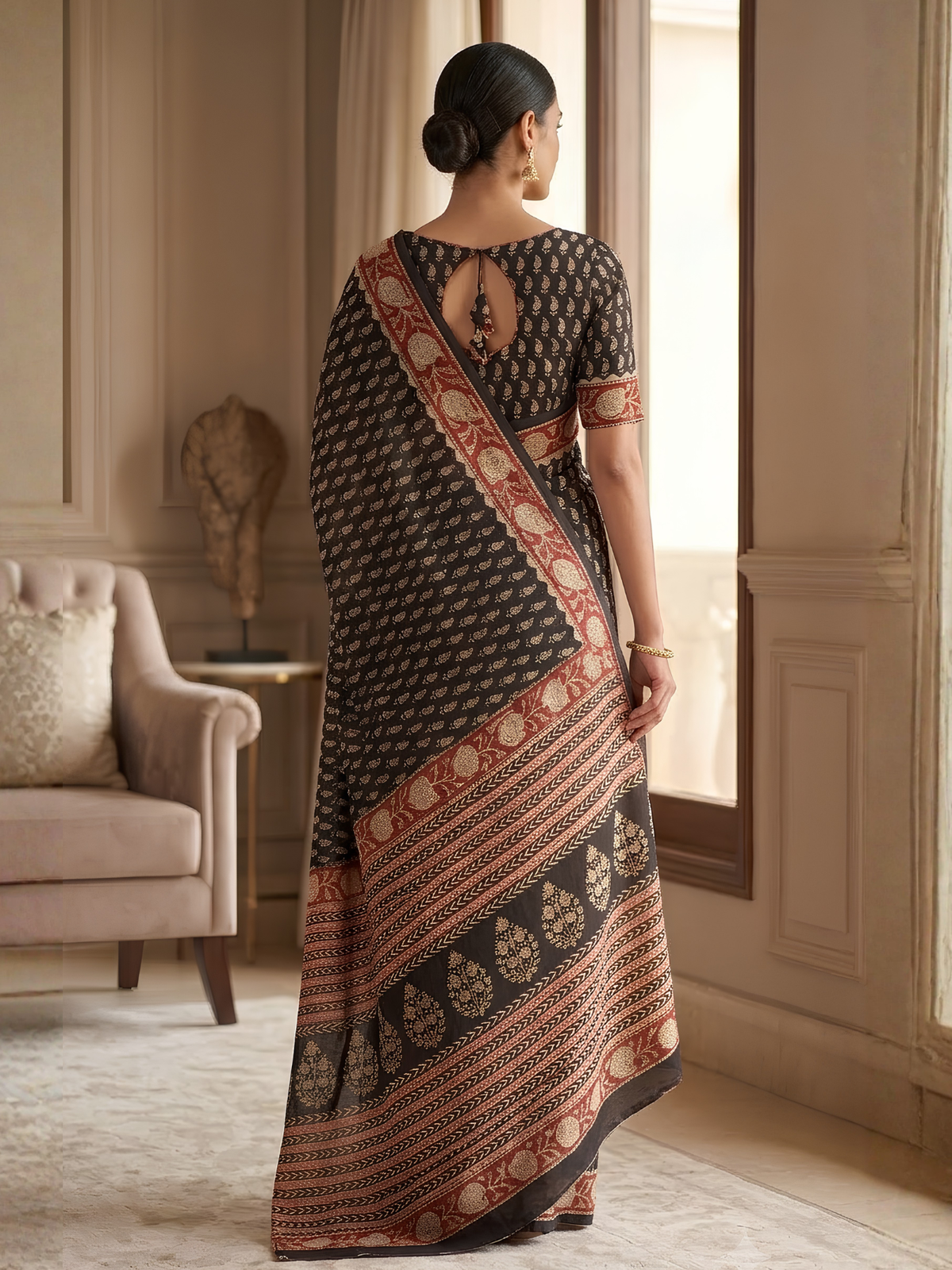Taxila Black Bagru Saree