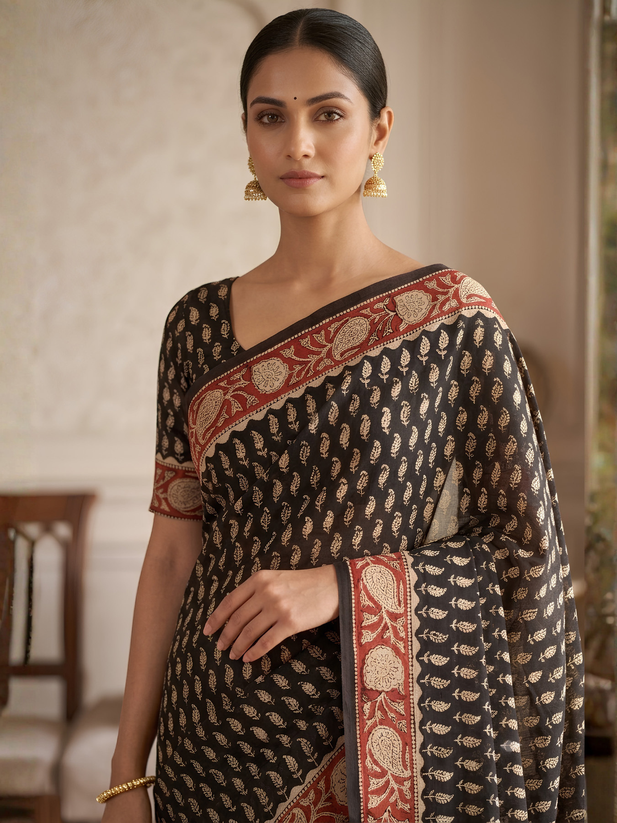 Taxila Black Bagru Saree