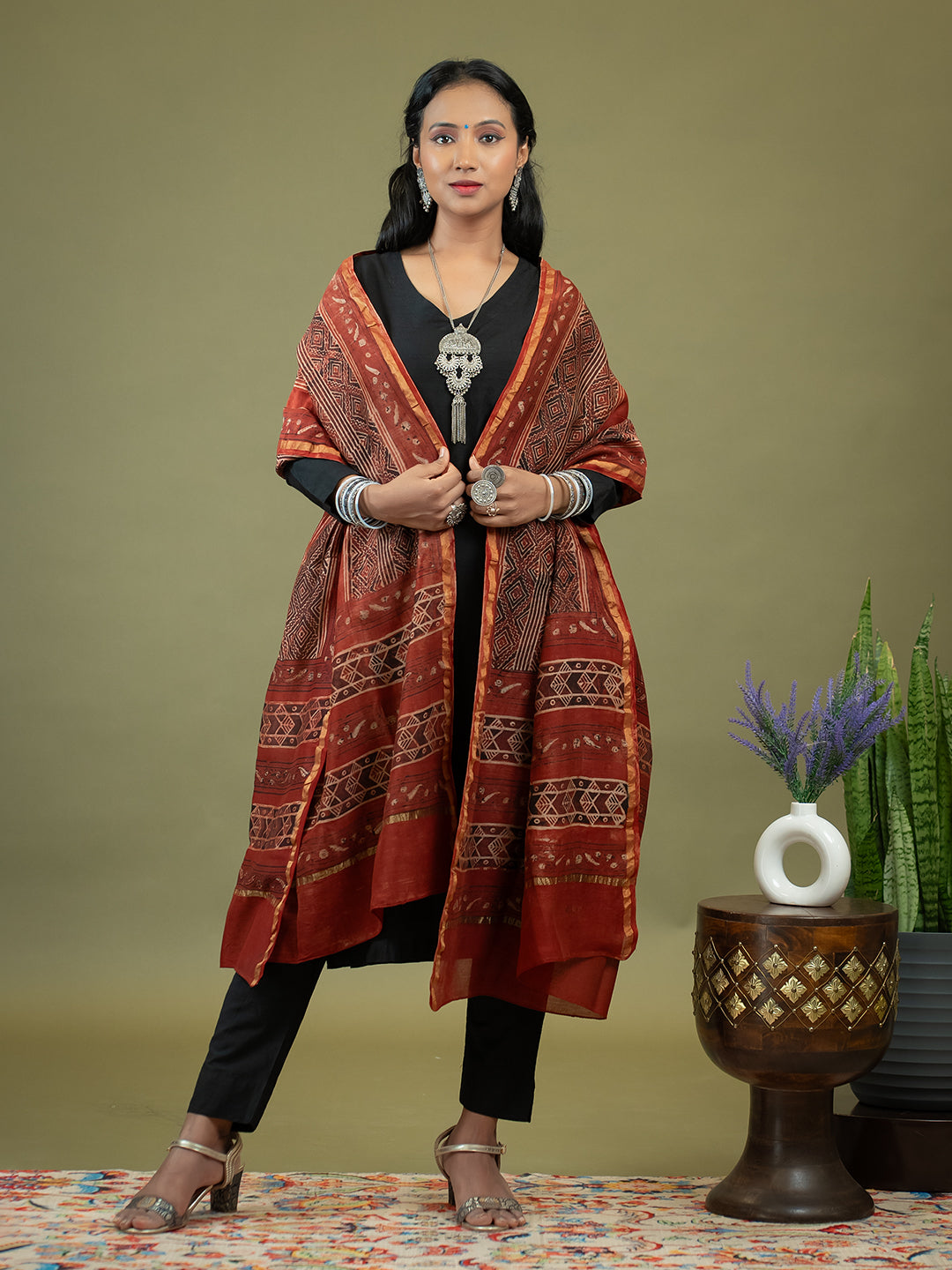 Khaasaj Red Ajrakh Dupatta