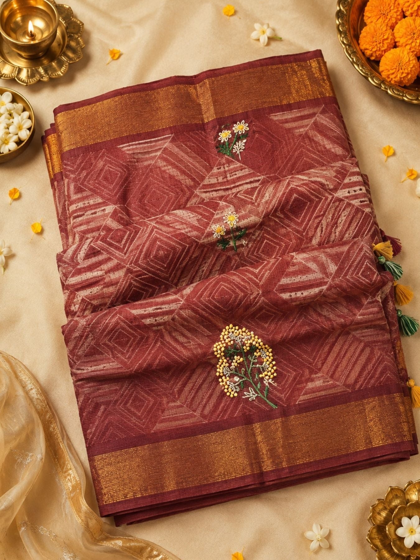 Singhaparni Mauve Shibori with Embroidery Saree