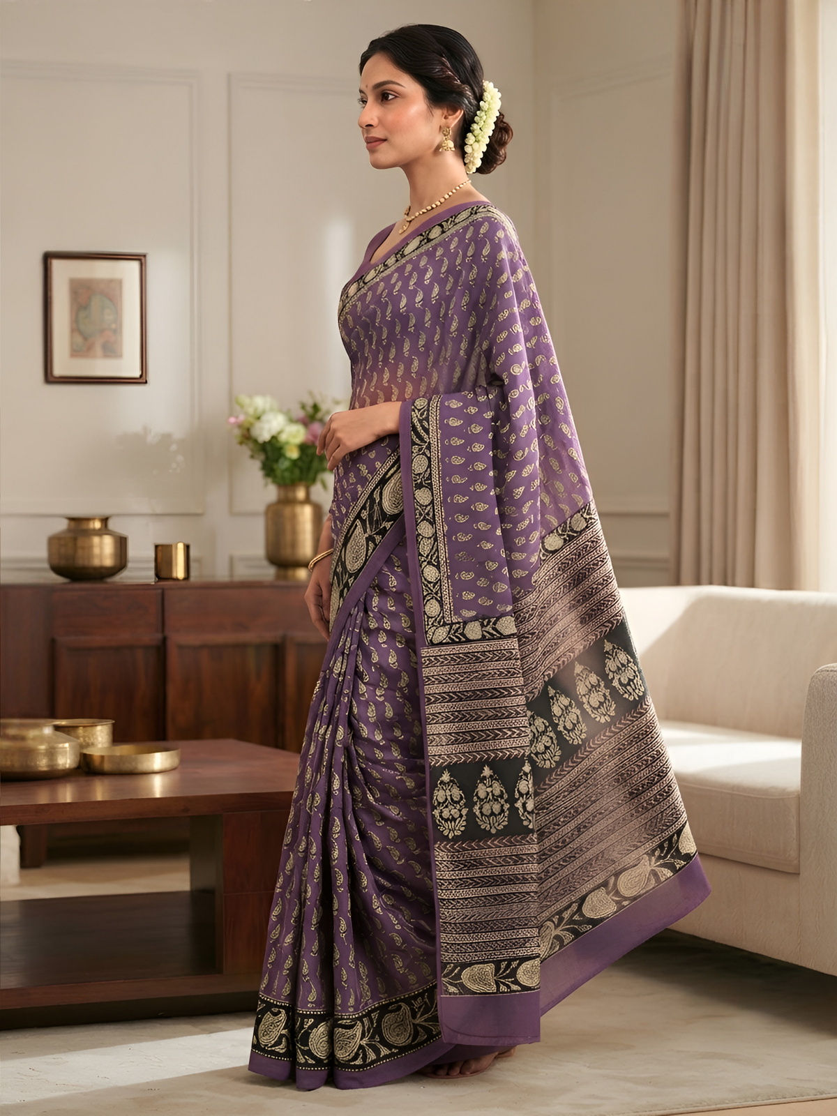 Taxila Purple Bagru Saree