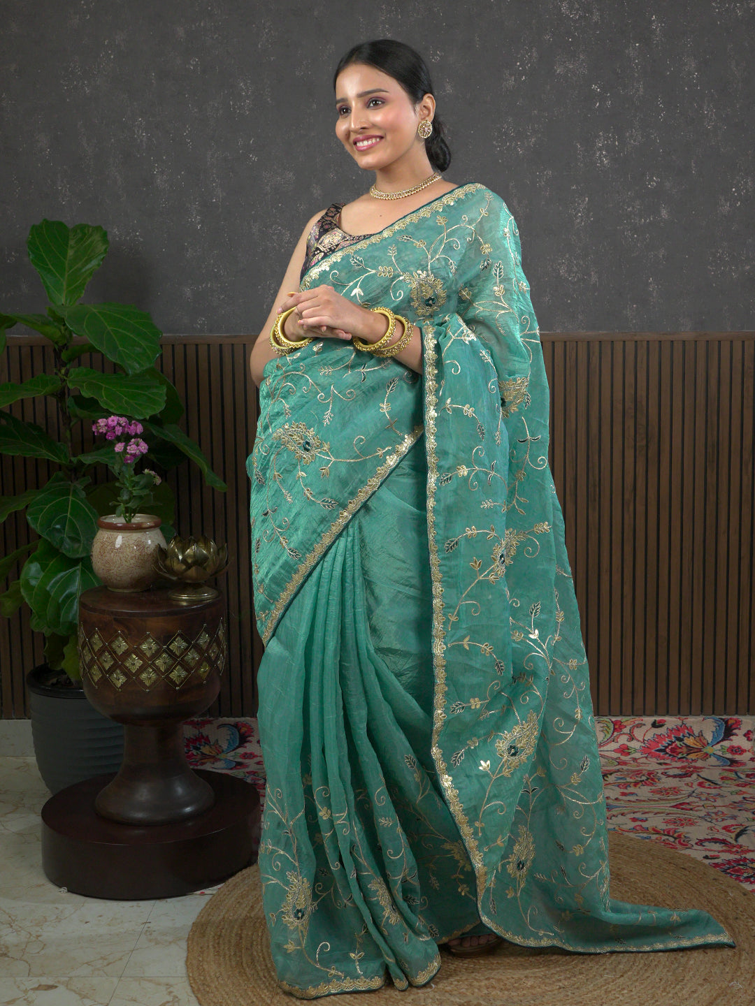 Gota Blue Embroidered Saree