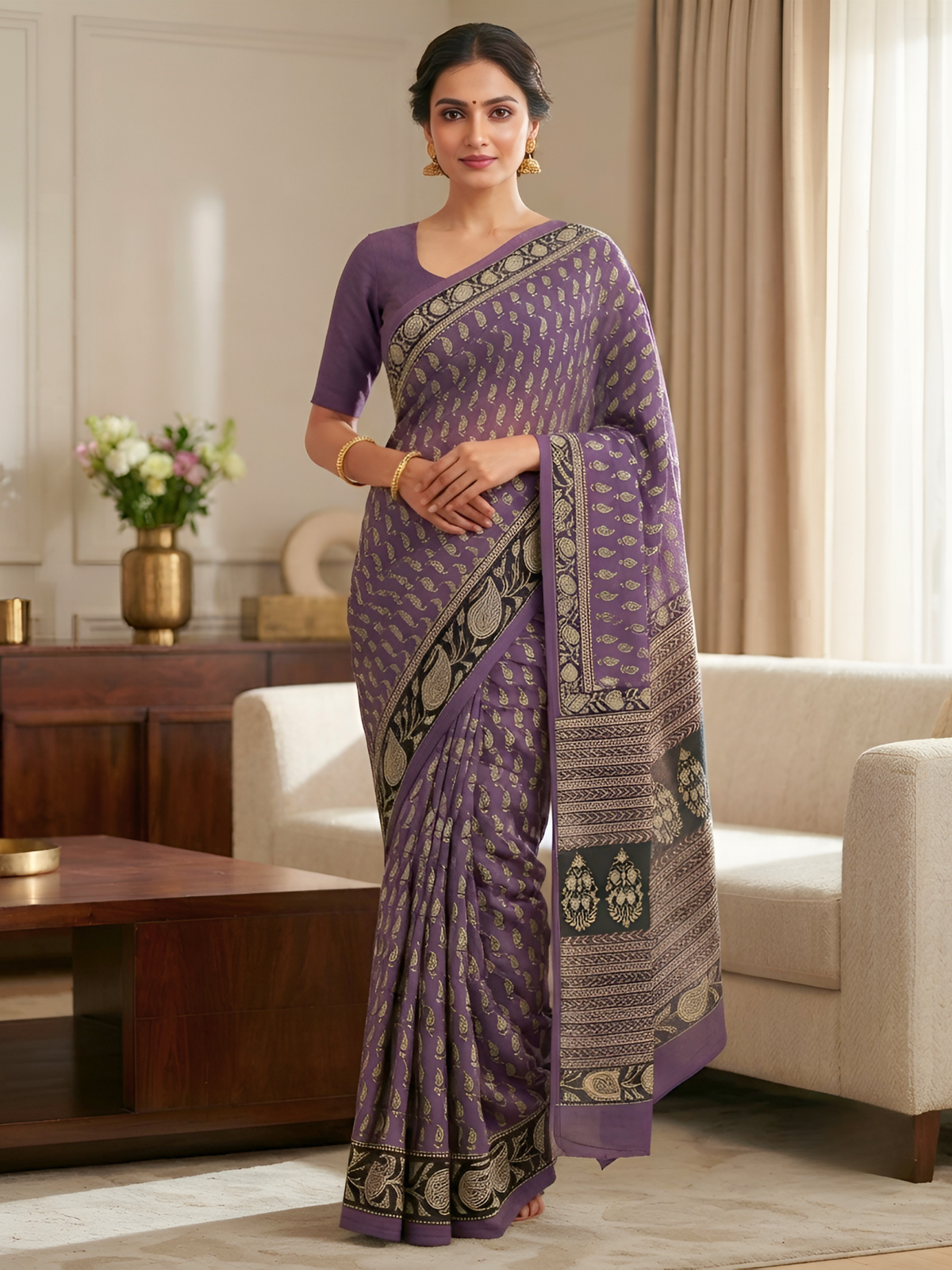 Taxila Purple Bagru Saree