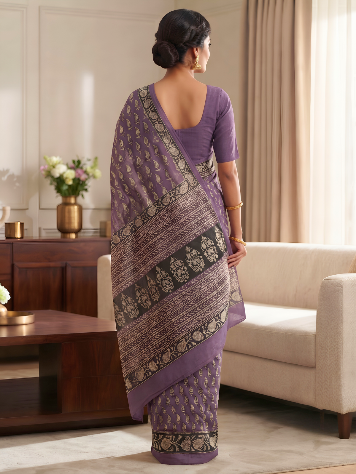 Taxila Purple Bagru Saree