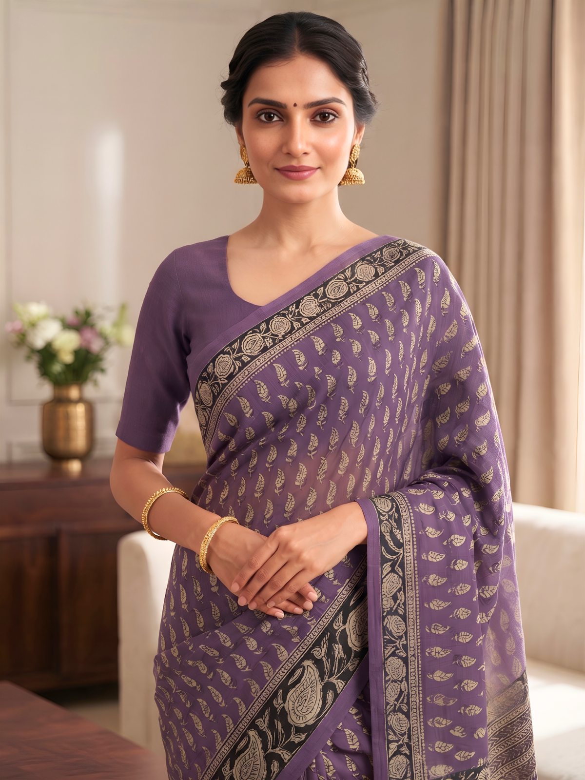 Taxila Purple Bagru Saree