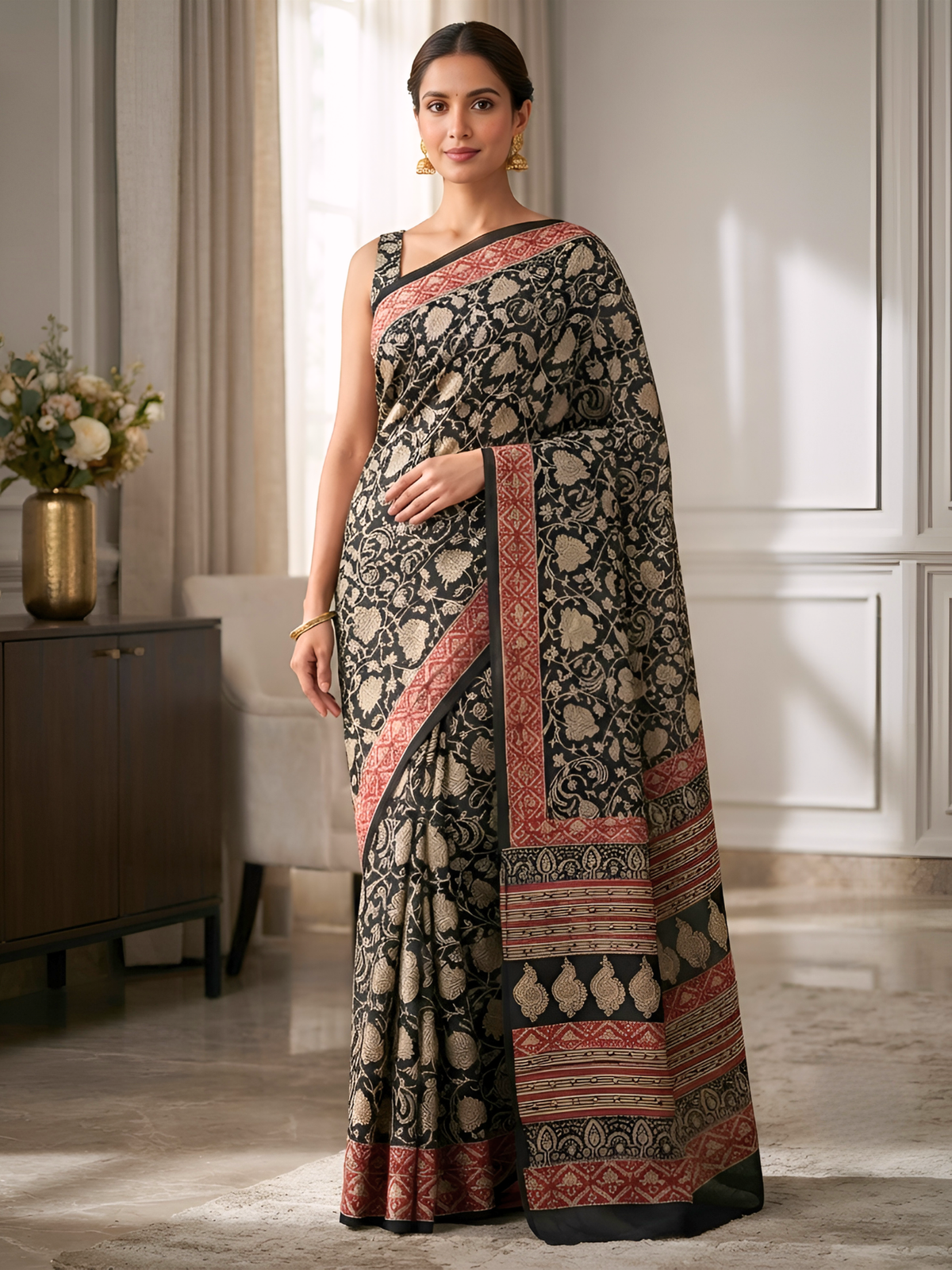 Maithili Black Bagru Saree