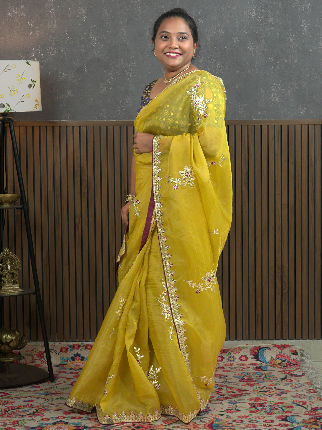 Gota Mustard Embroidered Saree